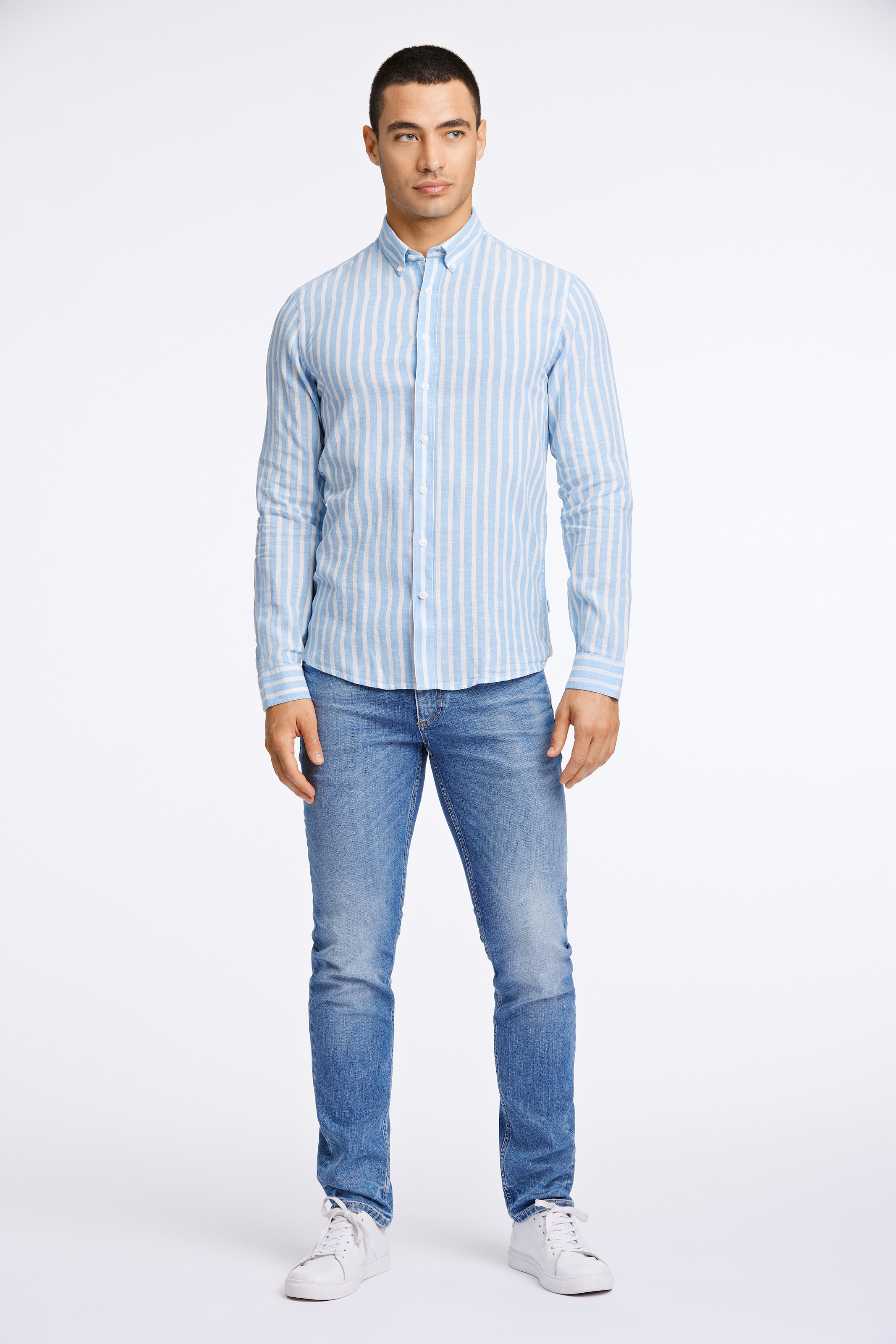 LINDBERGH Leinenhemd langarm aus Leinen und mit Streifen-Muster