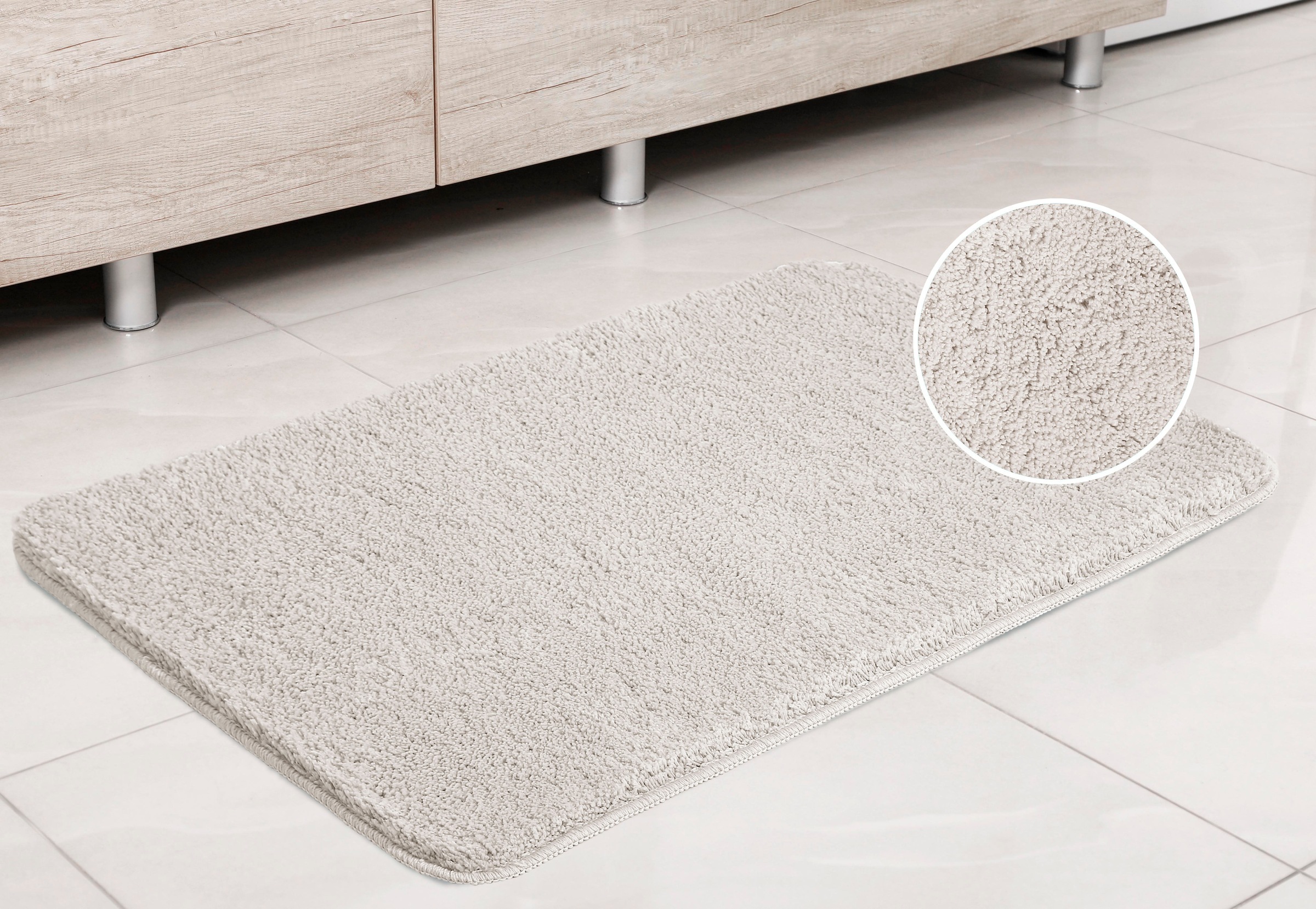 my home Badematte »Inga, Badezimmer Teppich, Badvorleger«, rutschhemmend beschichtet, schnell trocknend-strapazierfähig-fußbodenheizungsgeeignet, Badteppich, unifarben, weich, als halbrund und rechteckig erhältlich