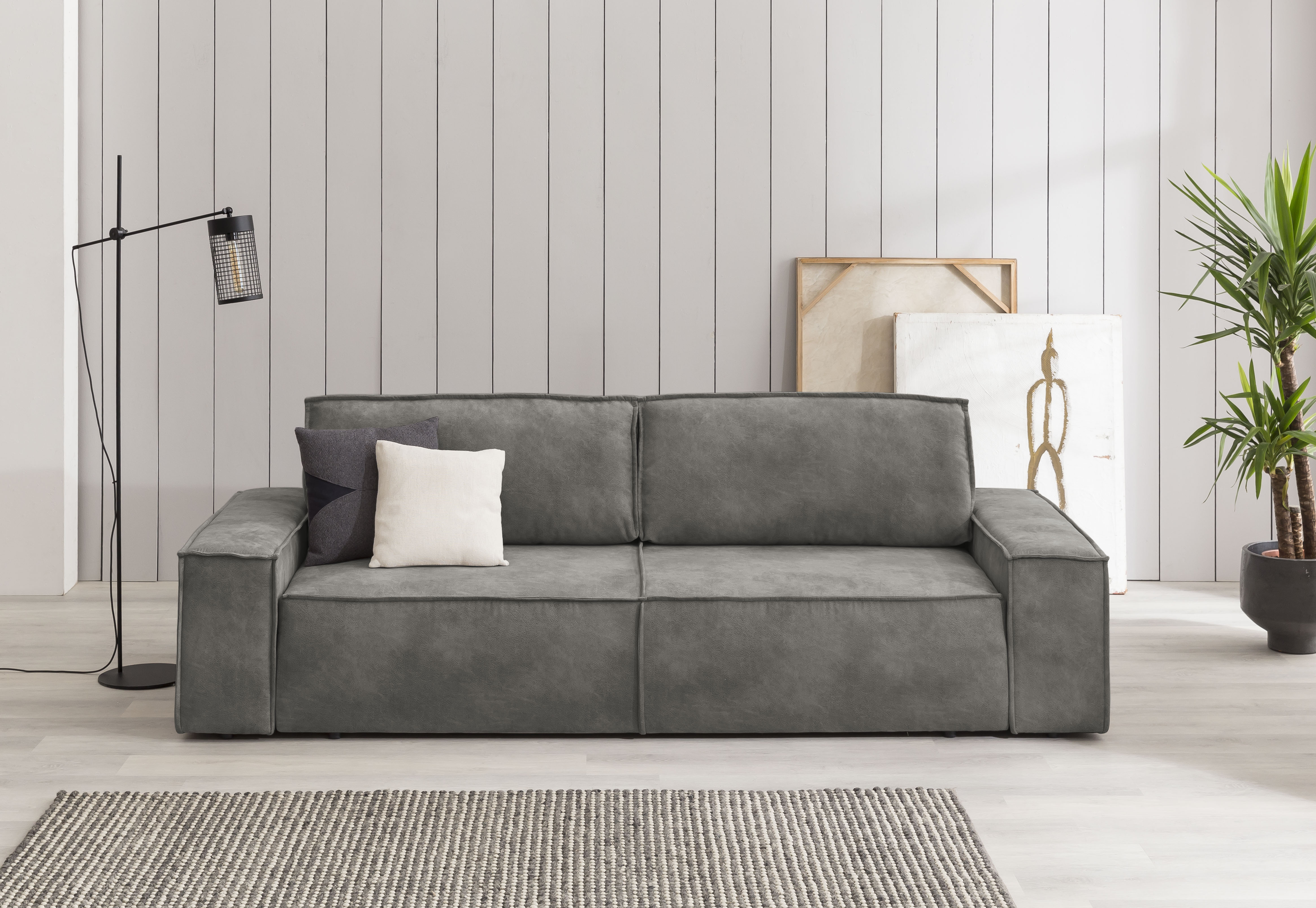 OTTO home 3-Sitzer "SHERWOOD Vintage Lederoptik Schlafsofa (257cm)" Schlaffunktion mit Bettkasten (ca. 136/200cm)