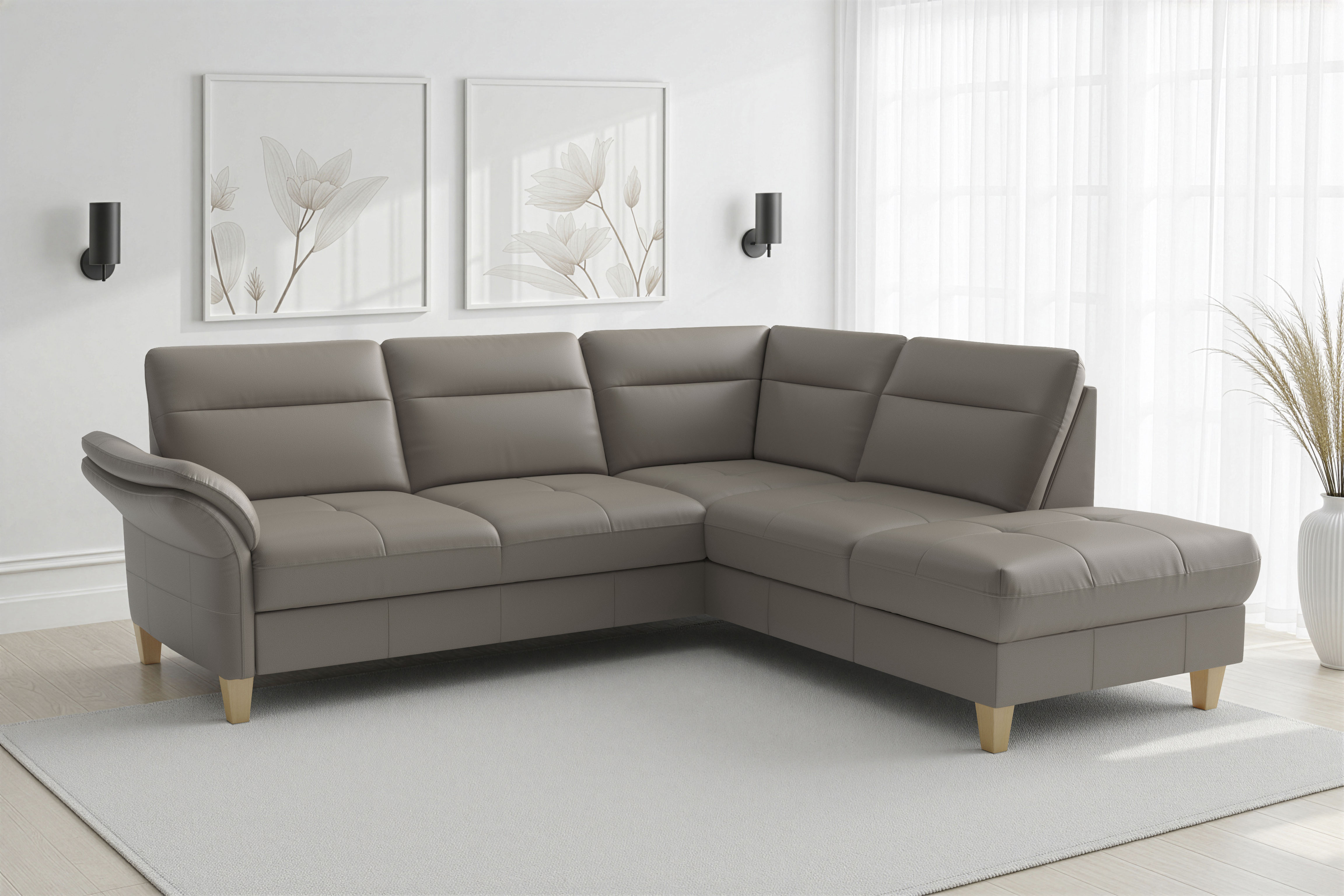 sit&more Ecksofa "Pamela L-Form, B: 218 cm, optional Schlaffunktion & Bettkasten, Leder" optional Armteilverstellung, Schlaffunktion & Bettkasten