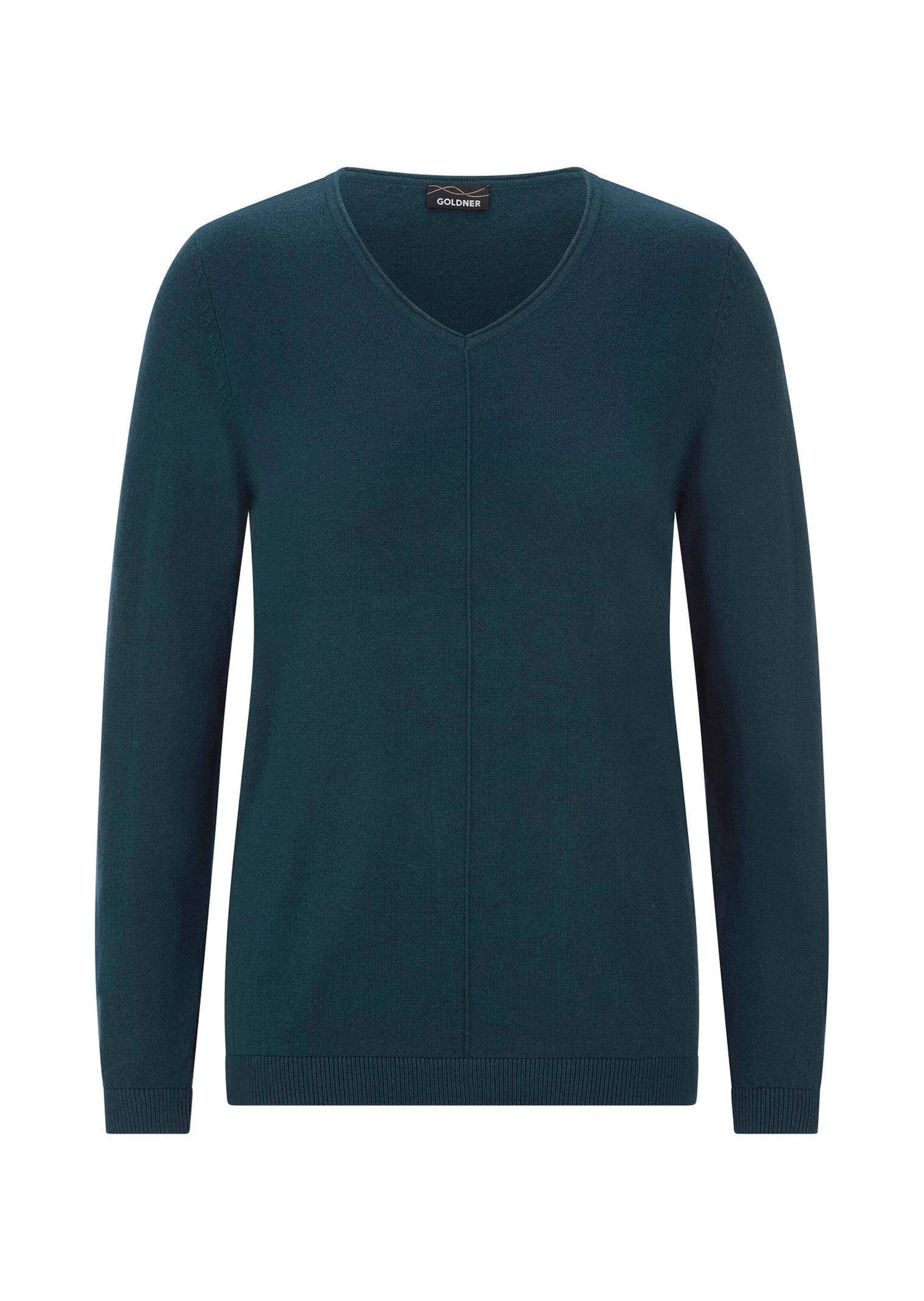GOLDNER Rundhalspullover "Kurzgröße Baumwollpullover mit V-Ausschnitt" mit Kaschmieranteil
