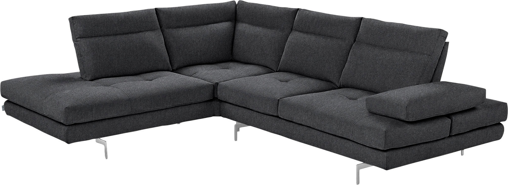 CALIA ITALIA Ecksofa "Toby Wing, B/T: 288/232 cm, Multifunktionssofa, Designsofa, L-Form" Sitztiefenverstellung und Armteilfunktion, Füße chrom glänzend