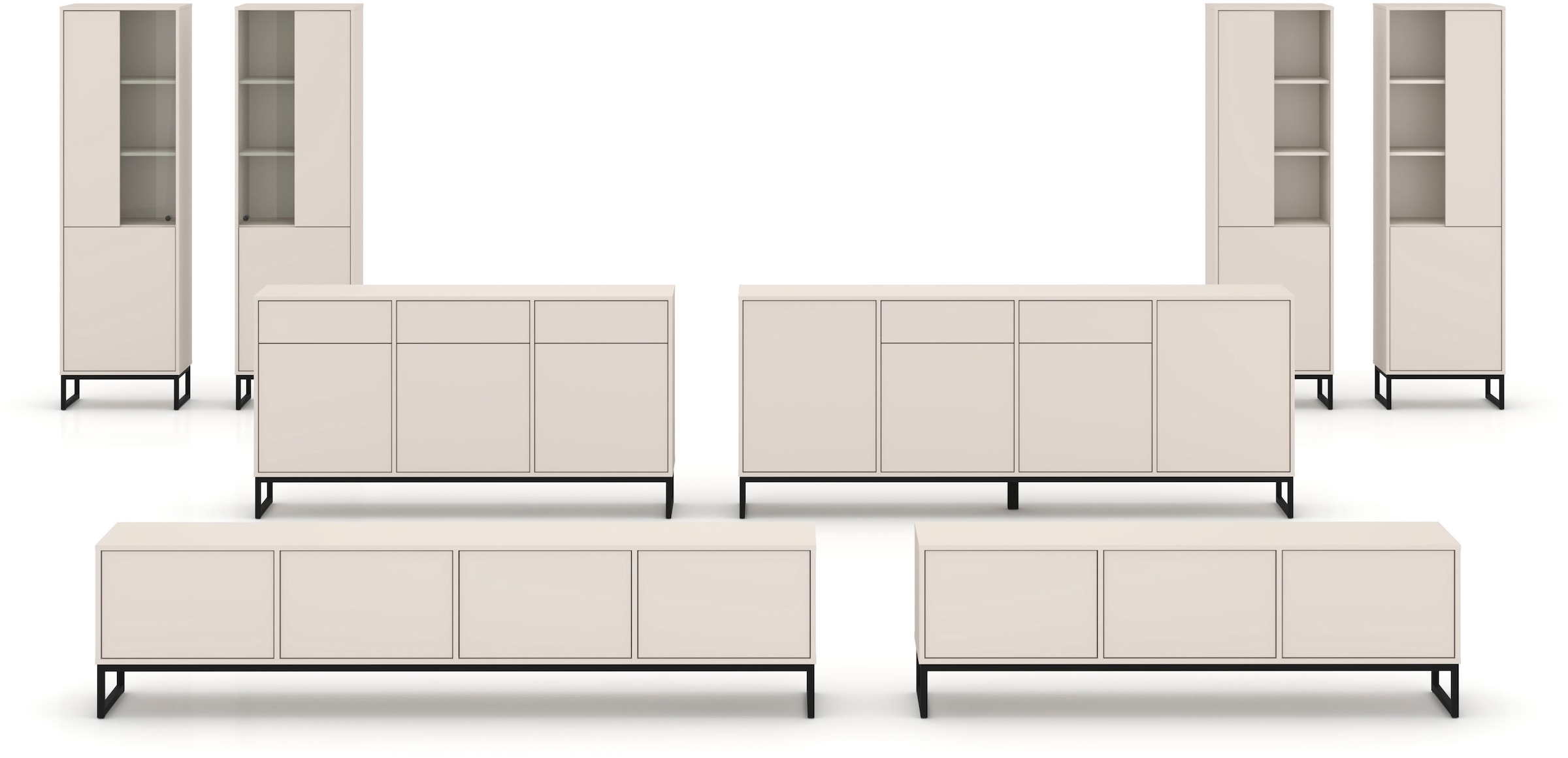 OTTO home Vitrine »Loft, Höhe 180 cm, moderne grifflose Standvitrine mit 2 Türen« Hochschrank mit viel Stauraum, verstellbaren Einlegeböden, Regal