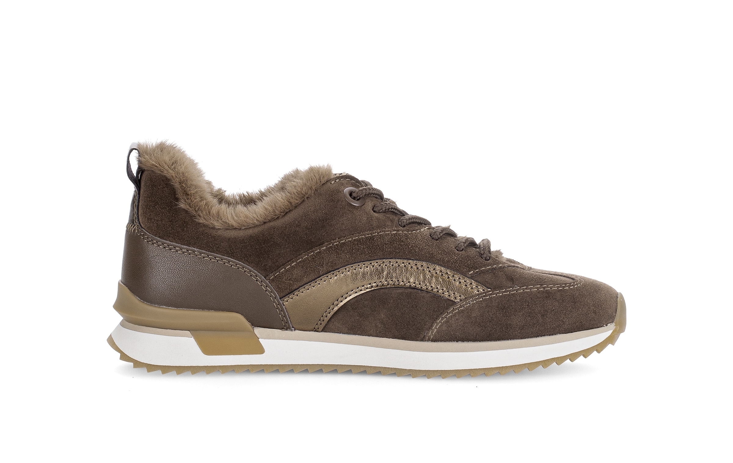 Gabor Sneaker  Keilabsatz, Schnürschuh mit Fellimitat am Schaftrand, G-Weite