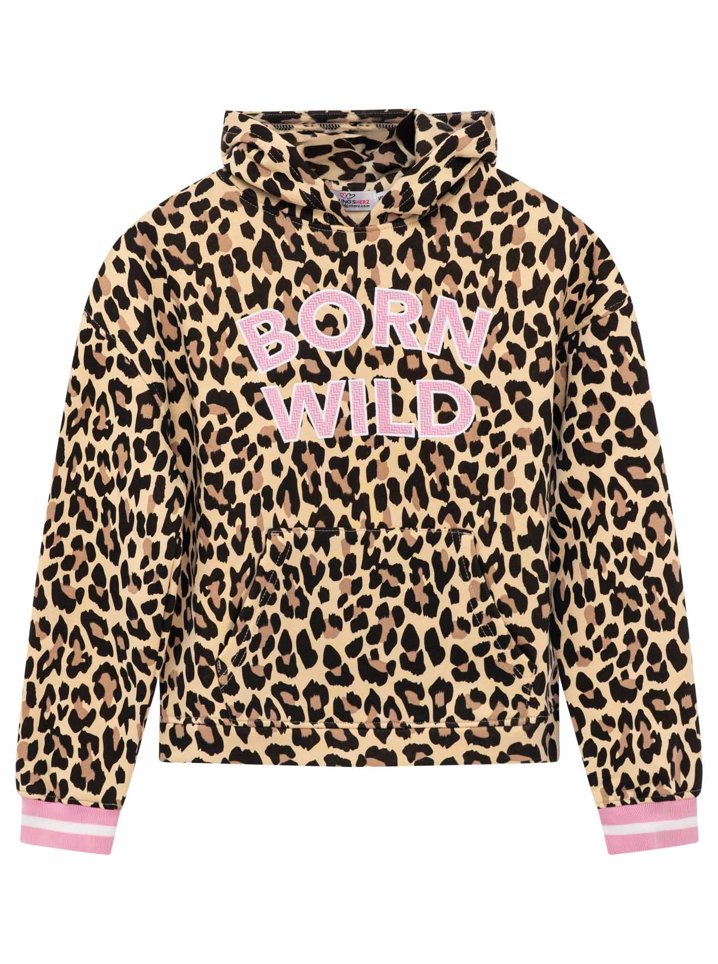 Zwillingsherz Sweatshirt »"Born Wild"«, Leo All-Over Print, gestickter Schriftzug, elastische Bündchen, Kapuze
