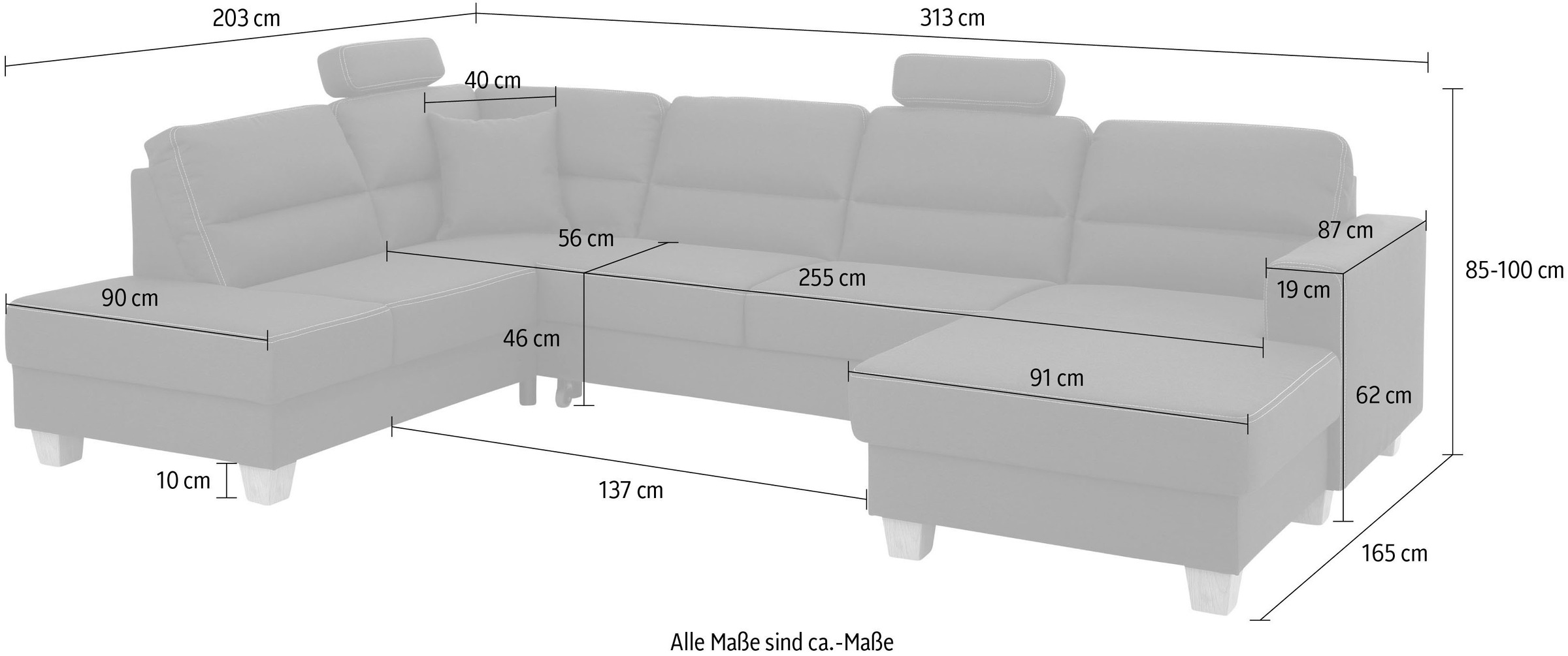 Home affaire Wohnlandschaft »Navan, U-Form«, wahlweise mit Bettfunktion und Kopfstütze