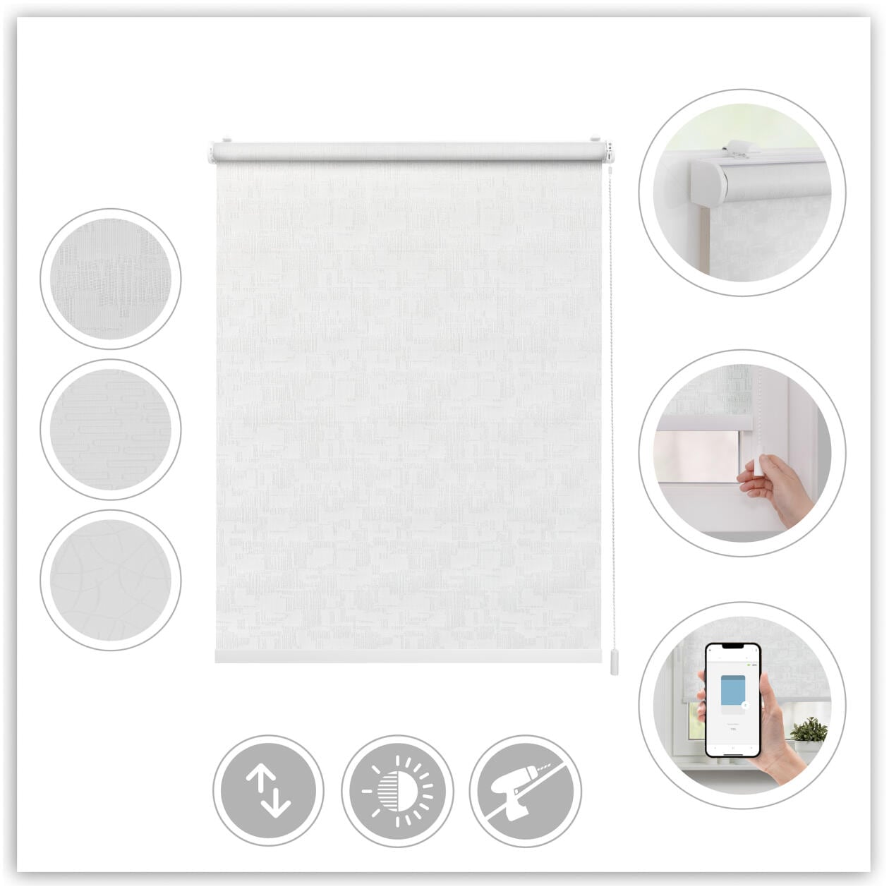 LICHTBLICK ORIGINAL Rollo »Klemmfix, ohne Bohren«, blickdicht, Blendschutz-Sichtschutz, mit Bohren/ohne Bohren, freihängend, Steuerbar mit Bluetooth-App, integrierter Elektromotor und Akku
