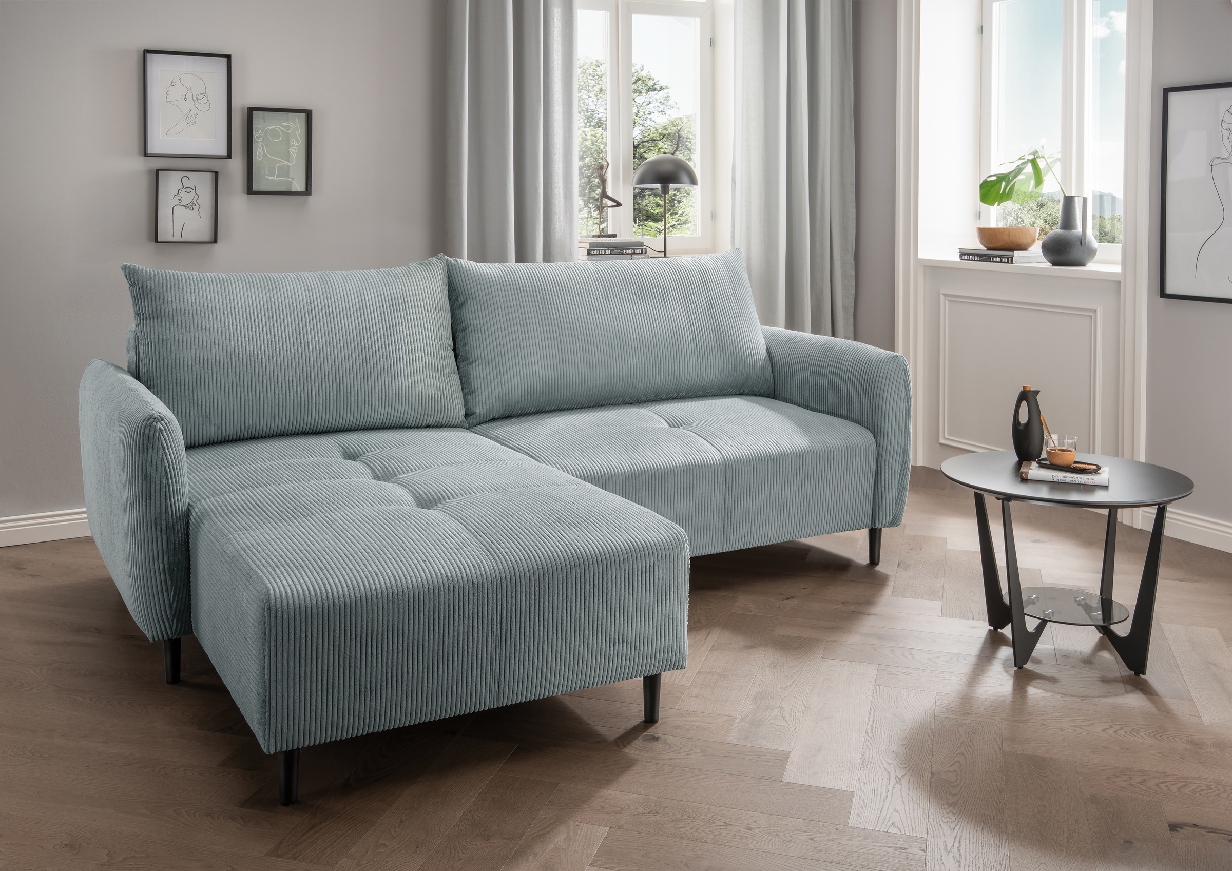 INOSIGN Ecksofa »Mara, L-Form, aktueller Cord Bezug und tolle Farben, schmale Armlehnen«, whlw. mit Bettfunktion,Recamiere links/rechts montierbar, Breite 238cm