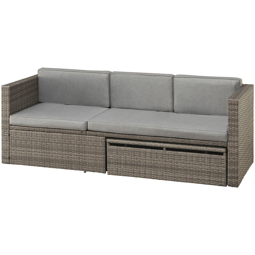 KONIFERA Gartenlounge-Set »Lagos Premium«, (13 tlg.), 3er-Sofa, 3 Hocker, Tisch, Polyrattan