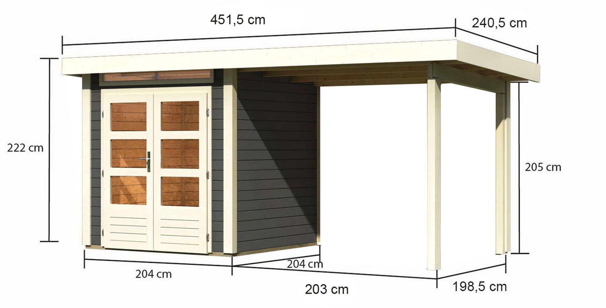 Karibu Gartenhaus »"Ammersee 1" SET mit Anbaudach 2,35 m Breite«, naturbelassen oder terragrau