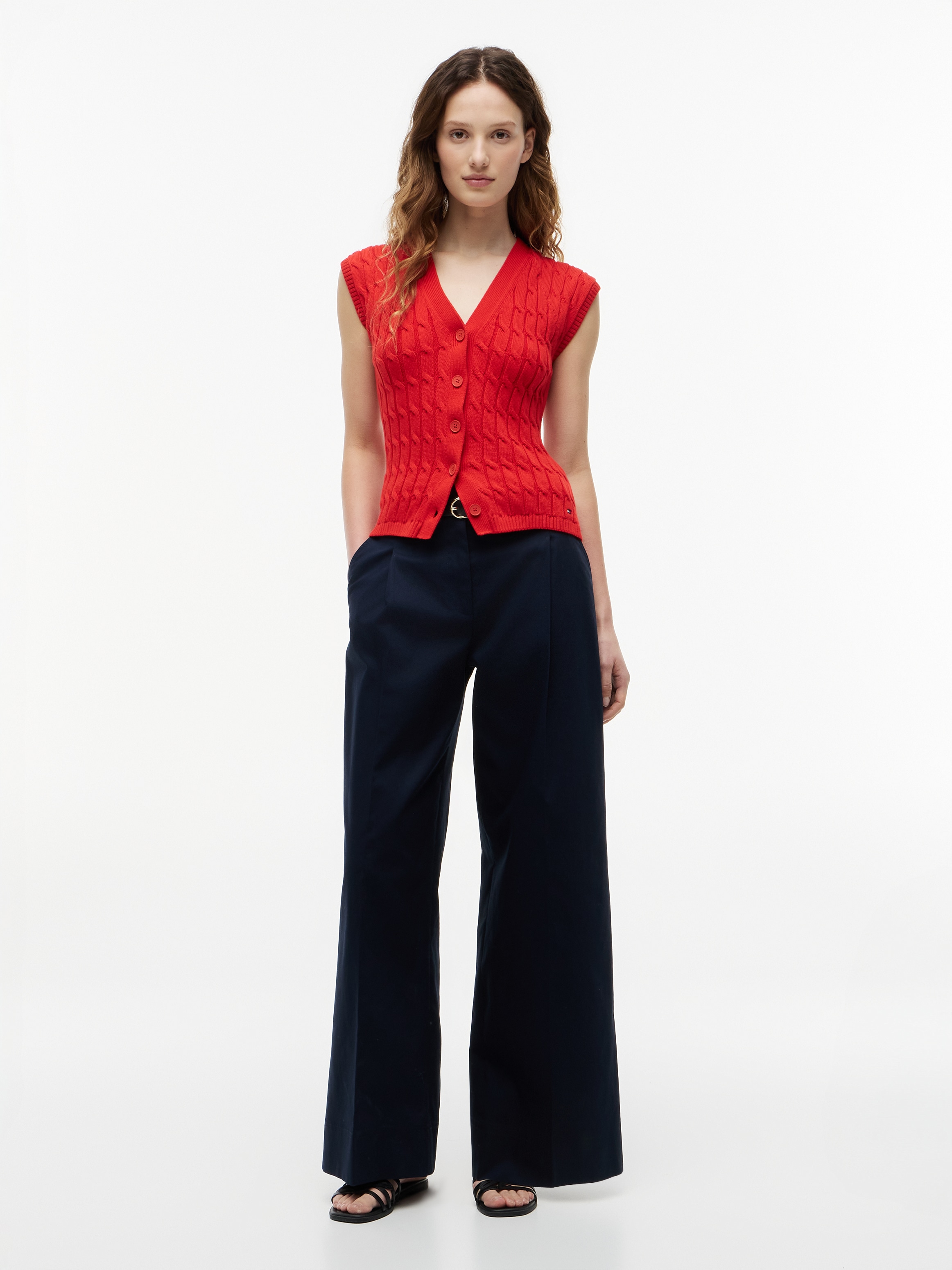 Tommy Hilfiger Strickweste »MID GG CABLE VEST CARDI« Baumwolle, mit Zopfstrickmuster