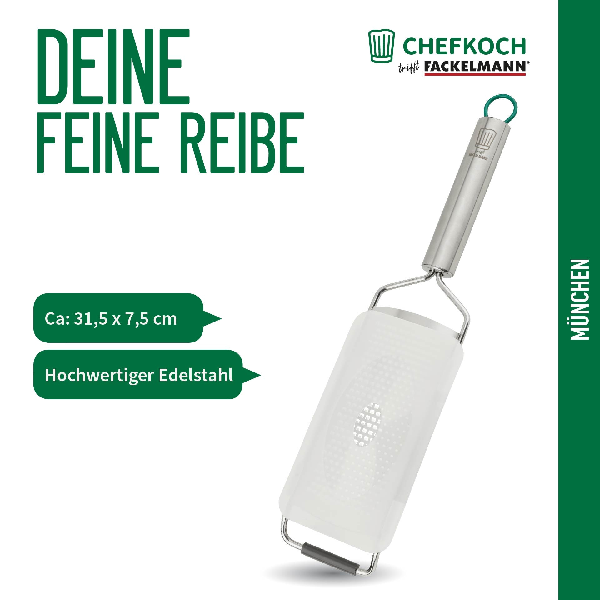 Chefkoch trifft Fackelmann Küchenreibe »München, aus Edelstahl, Reibe fein – hochwertige Ausführung«