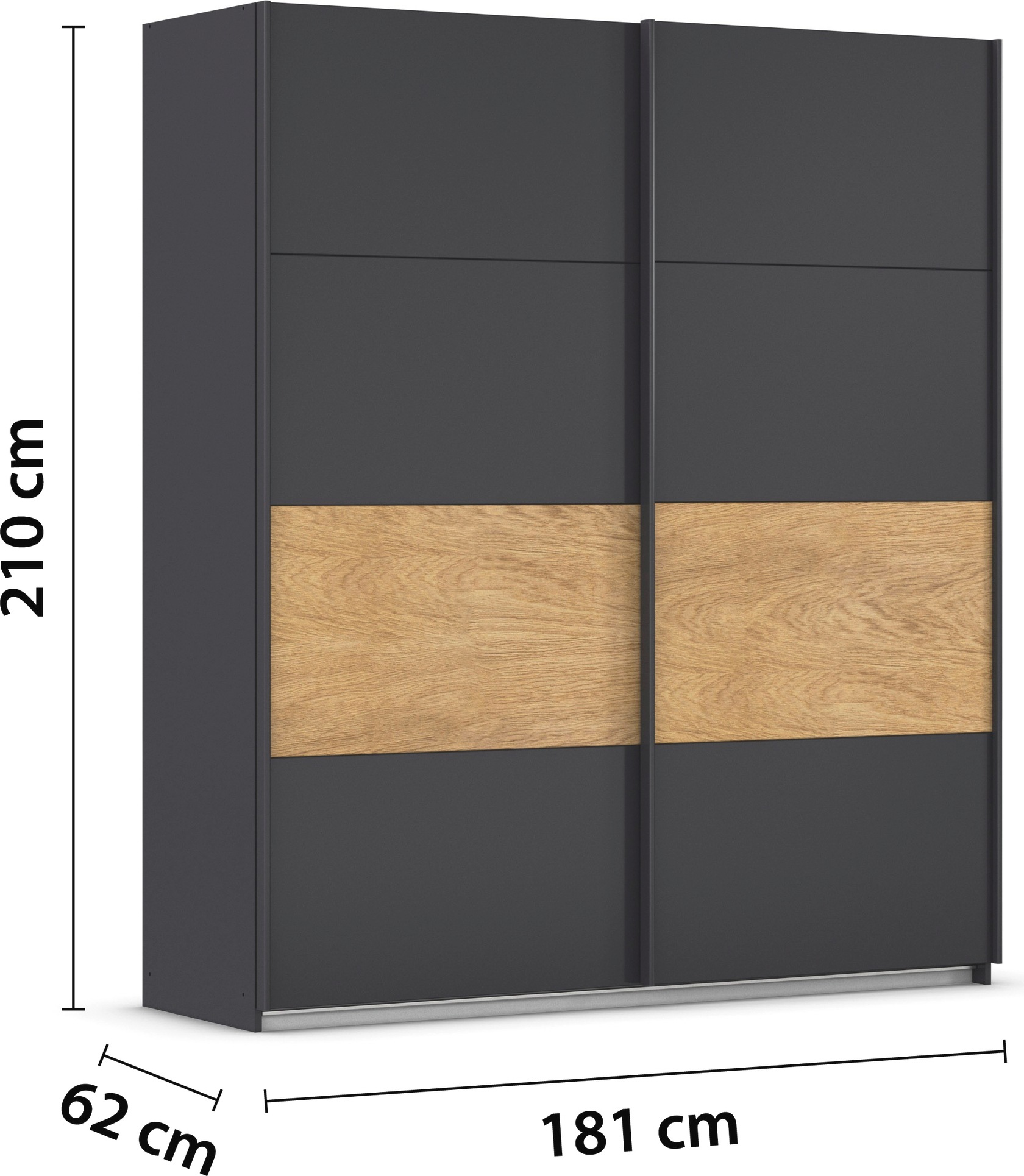 rauch Schwebetürenschrank »Kleiderschrank Schrank Garderobe Schlafzimmerschrank MALVA«, Bauchbinde abgesetzt in gebürstetem Eiche Furnier MADE IN GERMANY