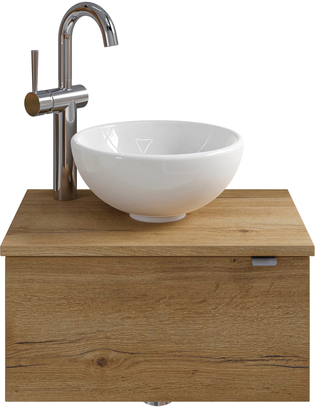 Saphir Waschtisch "Serie 6915 Waschschale mit Unterschrank für Gästebad, Gäste WC" Keramik-Aufsatzbecken, Waschtischplatte, Waschtischunterschrank, 3 Stk. tlg. 51 cm breit, 1 Tür, Waschtischplatte, kleine Bäder, ohne Armatur