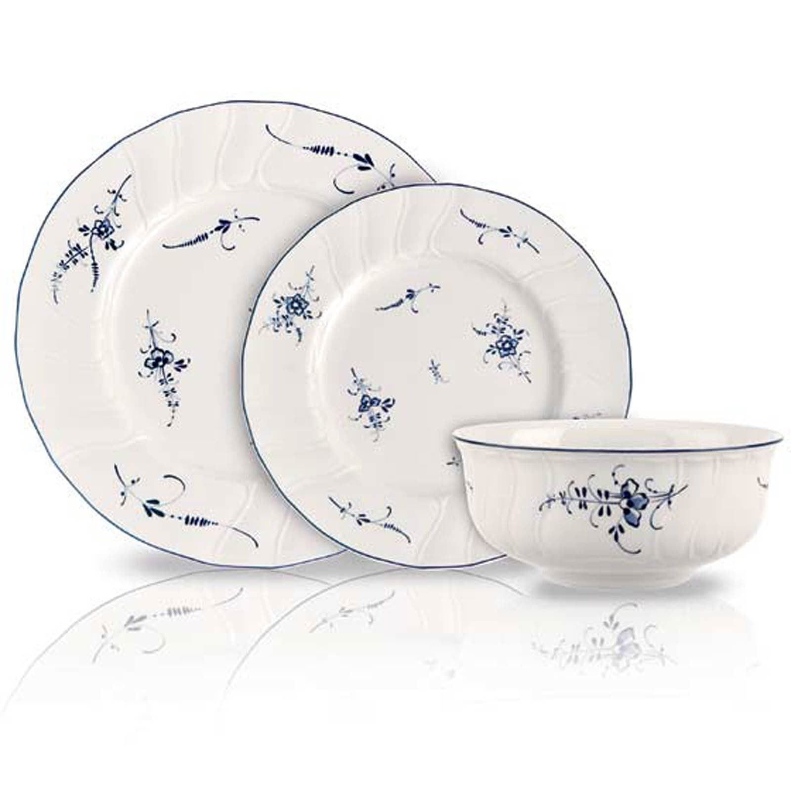 Villeroy & Boch Geschirr-Set »Geschirr-Set Vieux Luxembourg 18er Set weiß-blau« Spülmaschinengeeignet, Mikrowellengeeignet