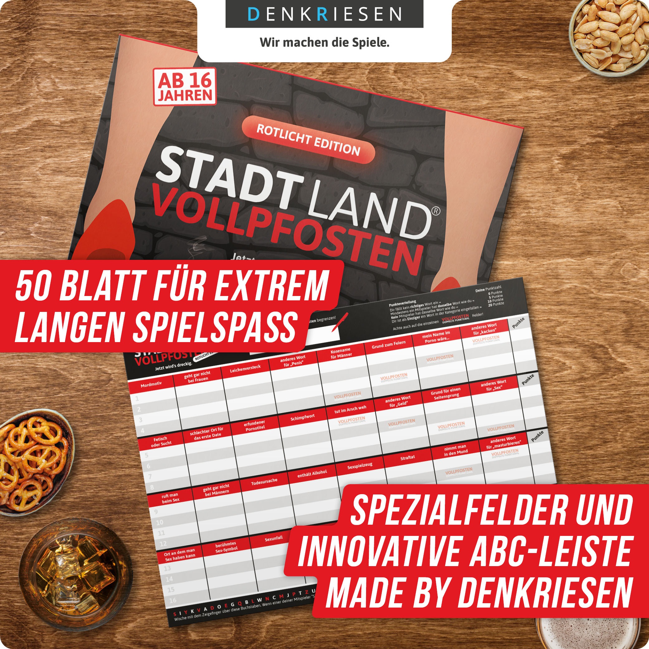 Denkriesen Spiel »Stadt Land Vollpfosten, Rotlicht Edition A4 Block«, Made in Germany