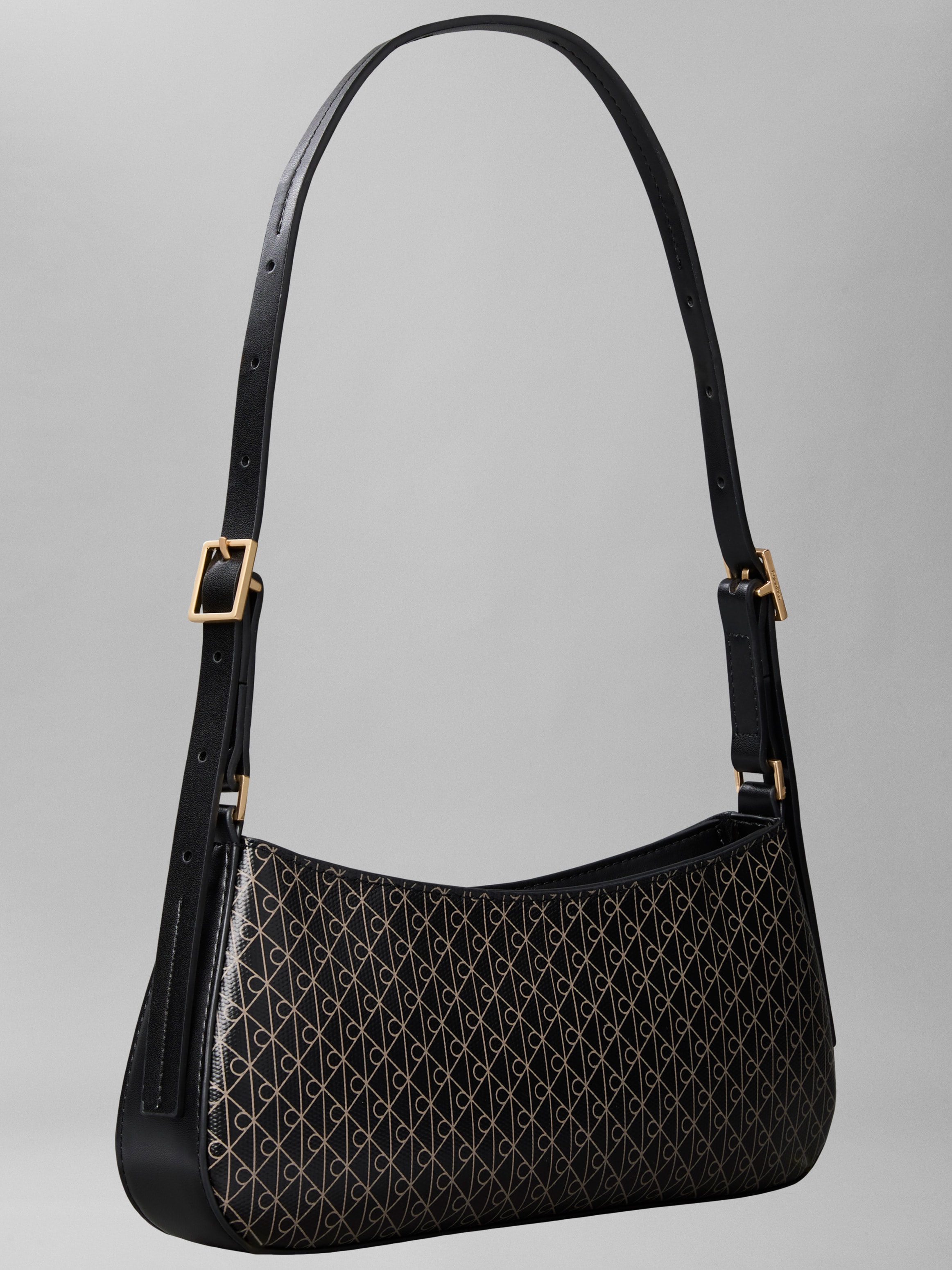 CALVIN KLEIN Damen Schultertasche "EMBLEM AOP SMALL SHOULDER BAG"schwarz, Lederimitat, Textil, bedruckt, Taschen, Damen Umhängetasche, Tragetasche