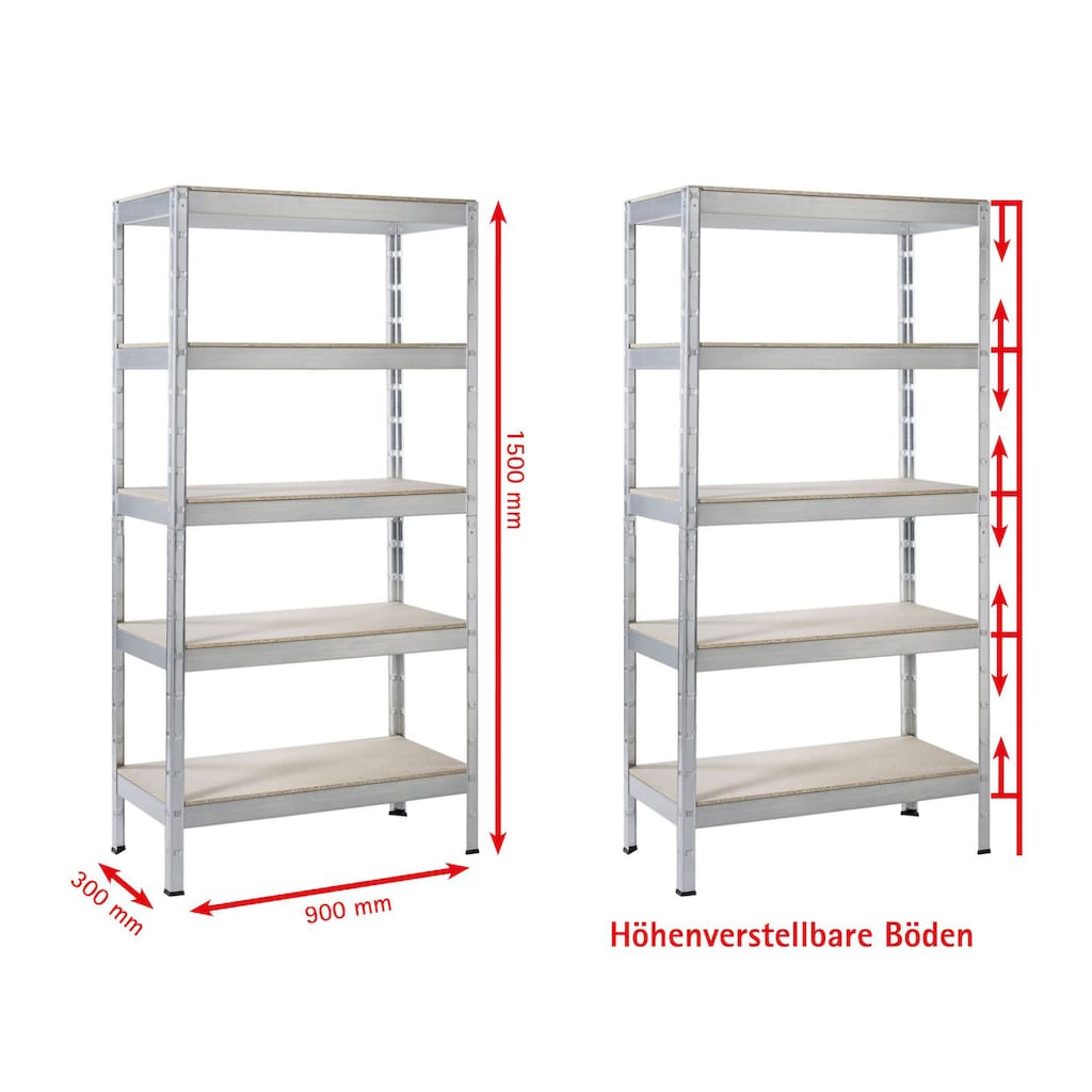 SCHULTE Regalwelt Schwerlastregal »Steck-Schwerlastregal«, Metall verzinkt, 1500x900x300 mm, 5 Holzböden
