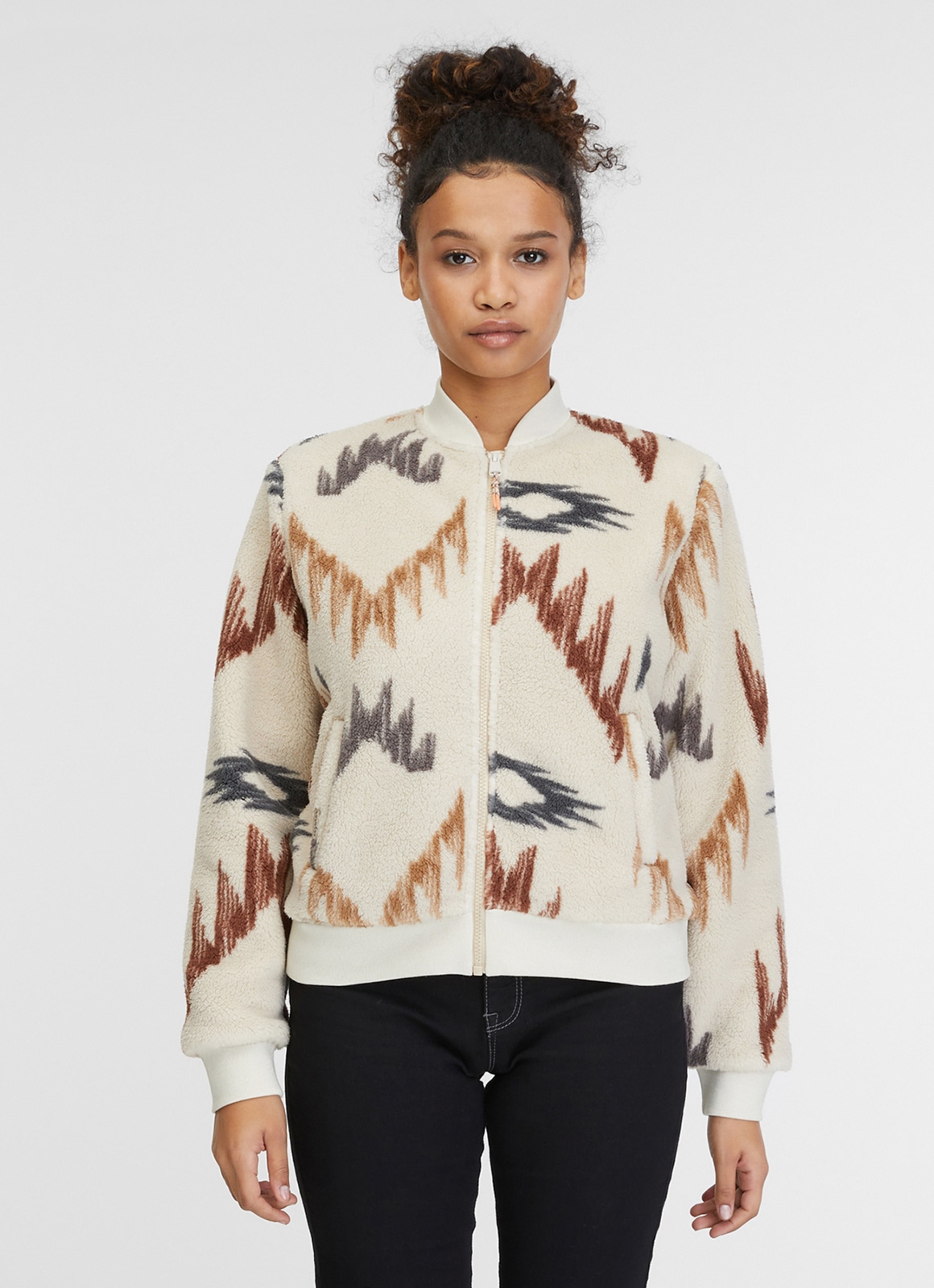 Ragwear Sweatjacke "CAIRRO AZTEC", aus weichem Teddy Plüsch und Allover Azteken Muster