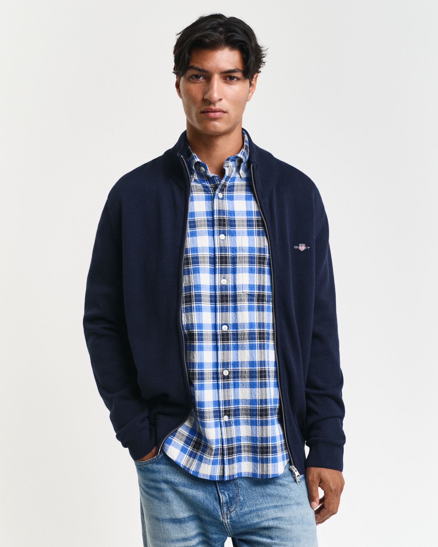 Gant Cardigan "CASUAL COTTON ZIP CARDIGAN", Mit Rippbündchen an Stehkragen, günstig online kaufen