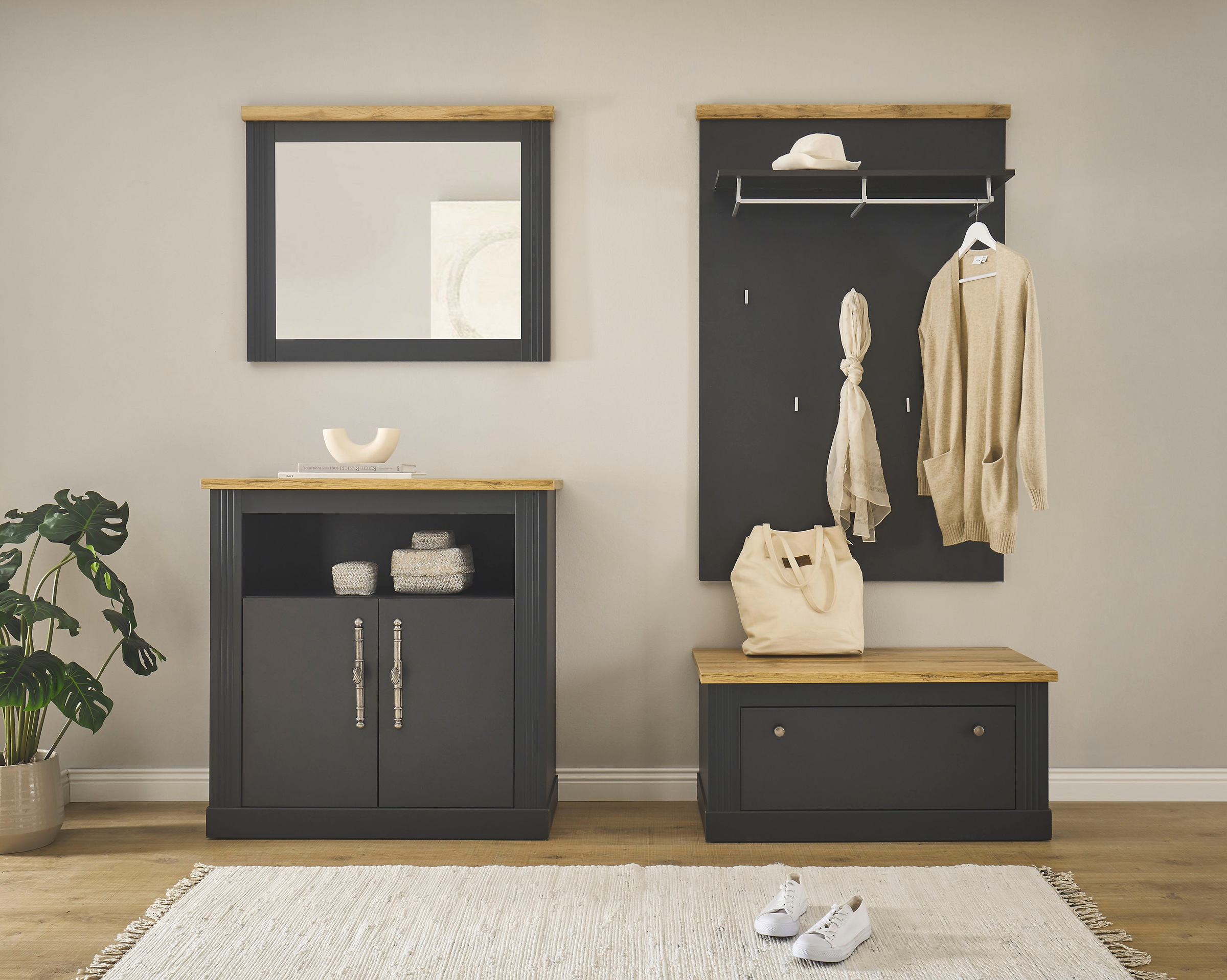 OTTO home Garderoben-Set "Westminster" Schuhbank, Spiegel, Kommode, Wandpan günstig online kaufen