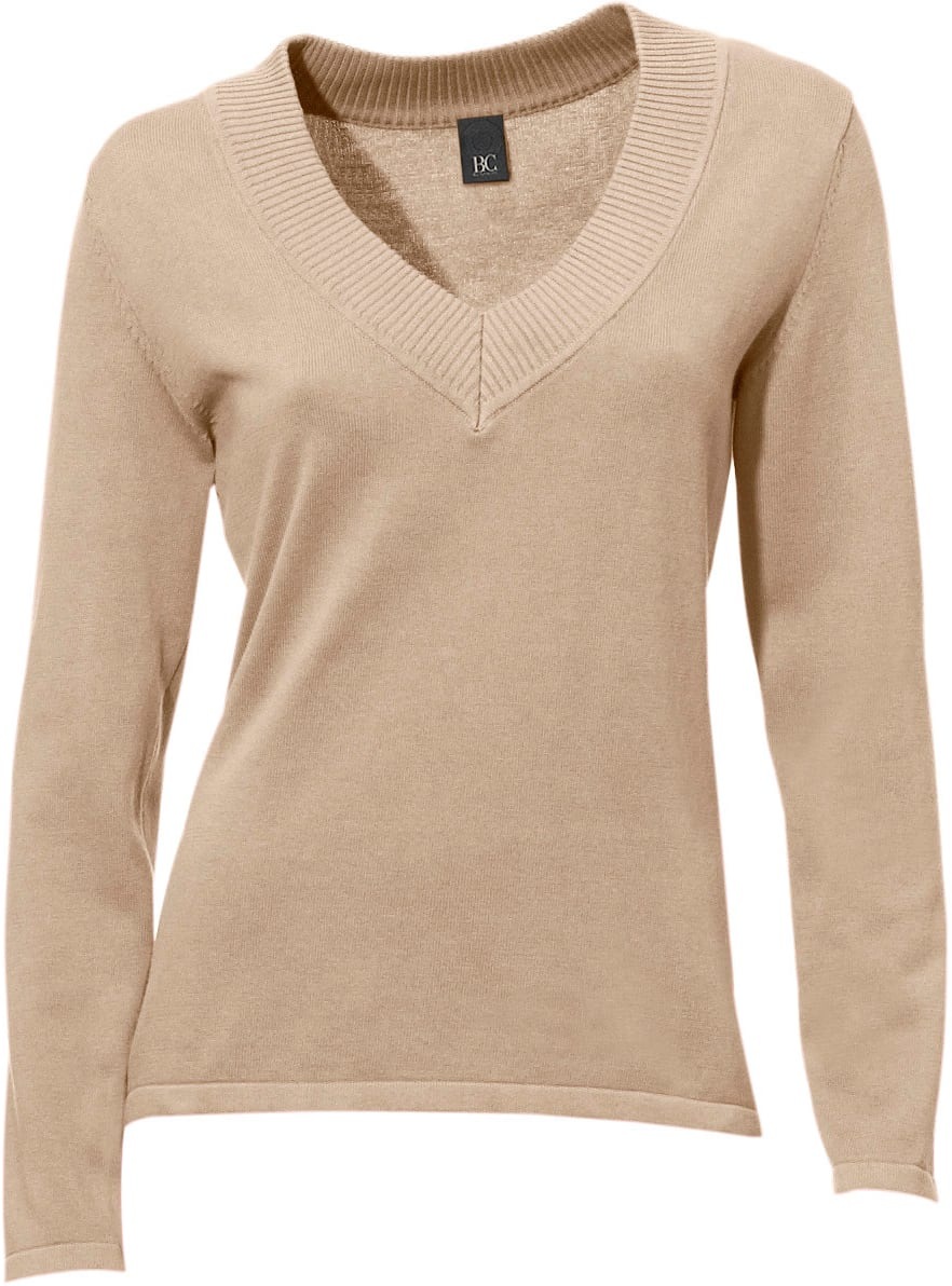 Strickpullover HEINE "V-Pullover", Damen, Gr. 46, beige, 100% Baumwolle, unifarben, Pullover Strickpullover 3