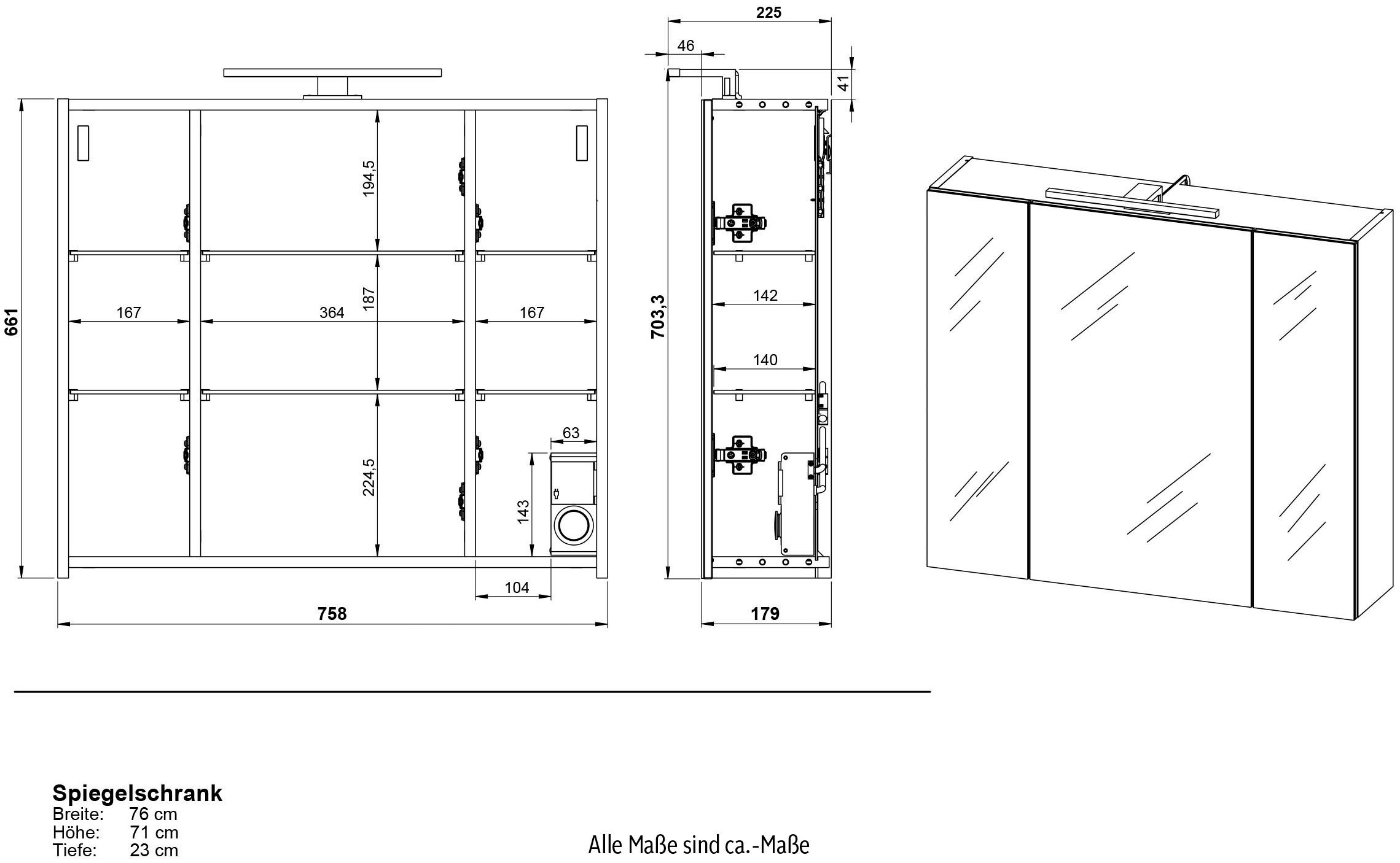 GERMANIA Badmöbel-Set »Torrance«, (4 St.), Unterschrank, Spiegelschrank mit Beleuchtung, Kommode und Hochschrank