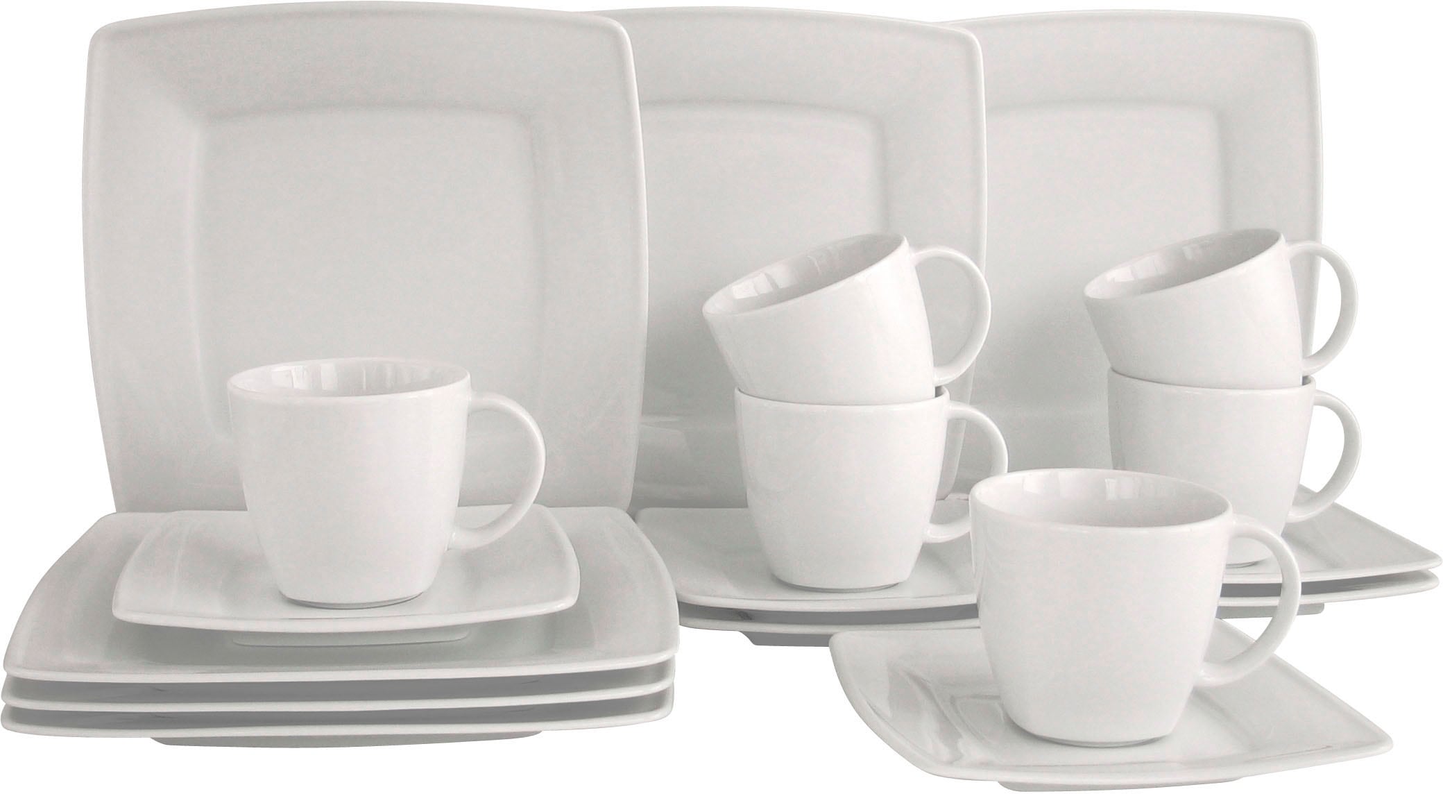 CreaTable Kaffeeservice »Victoria Weiss«, (Set, 18 tlg.), abgerundete, quadratische Form