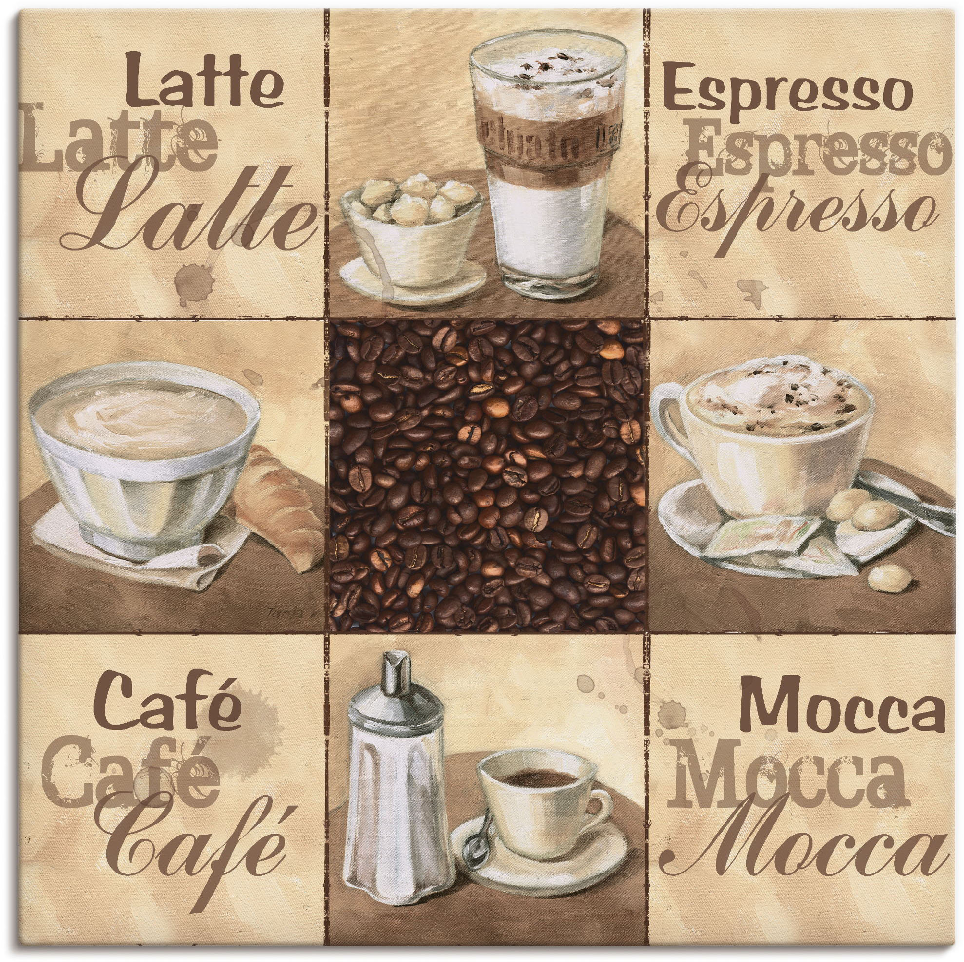 Artland Wandbild "Kaffee Collage II" Getränke 1 Stk. tlg. als Alubild, Leinwandbild in verschied. Größen