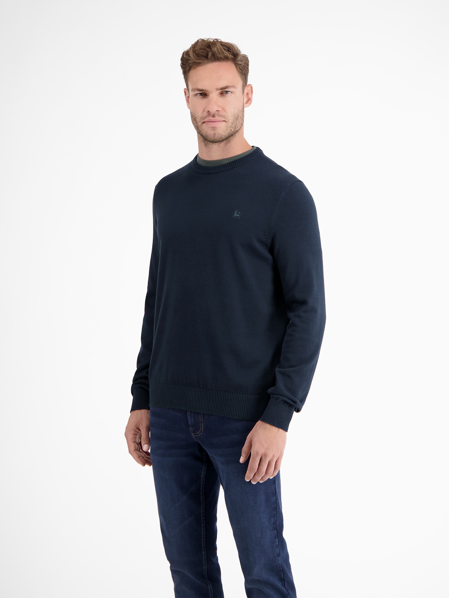 Strickpullover LERROS "Crewneck Strickpullover", Herren, Gr. L, blau (classic navy), 100% Baumwolle, Pullover Strickpullover, Weicher Strick-Pullover, Rundhalsausschnitt, lange Ärmel, pflegeleicht 3