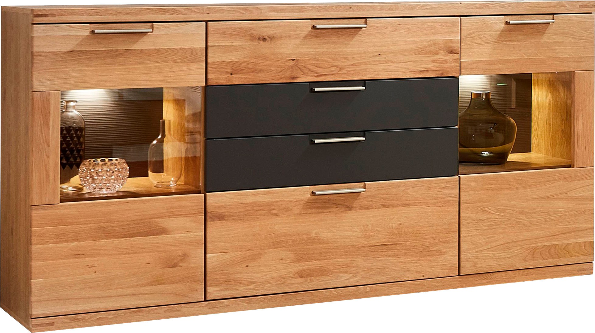 Innostyle Sideboard »Bianco«, 2 Glas-/Holztüren, 4 Schubkästen, inkl. LED-Beleuchtung