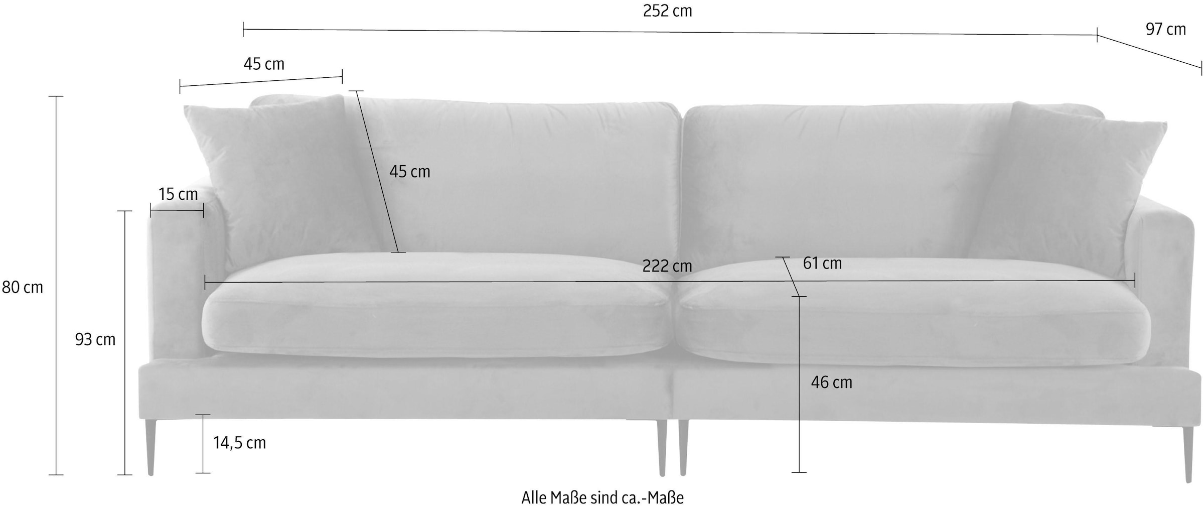 Leonique Big-Sofa »Cozy«, mit losen Kissen und Metallbeinen