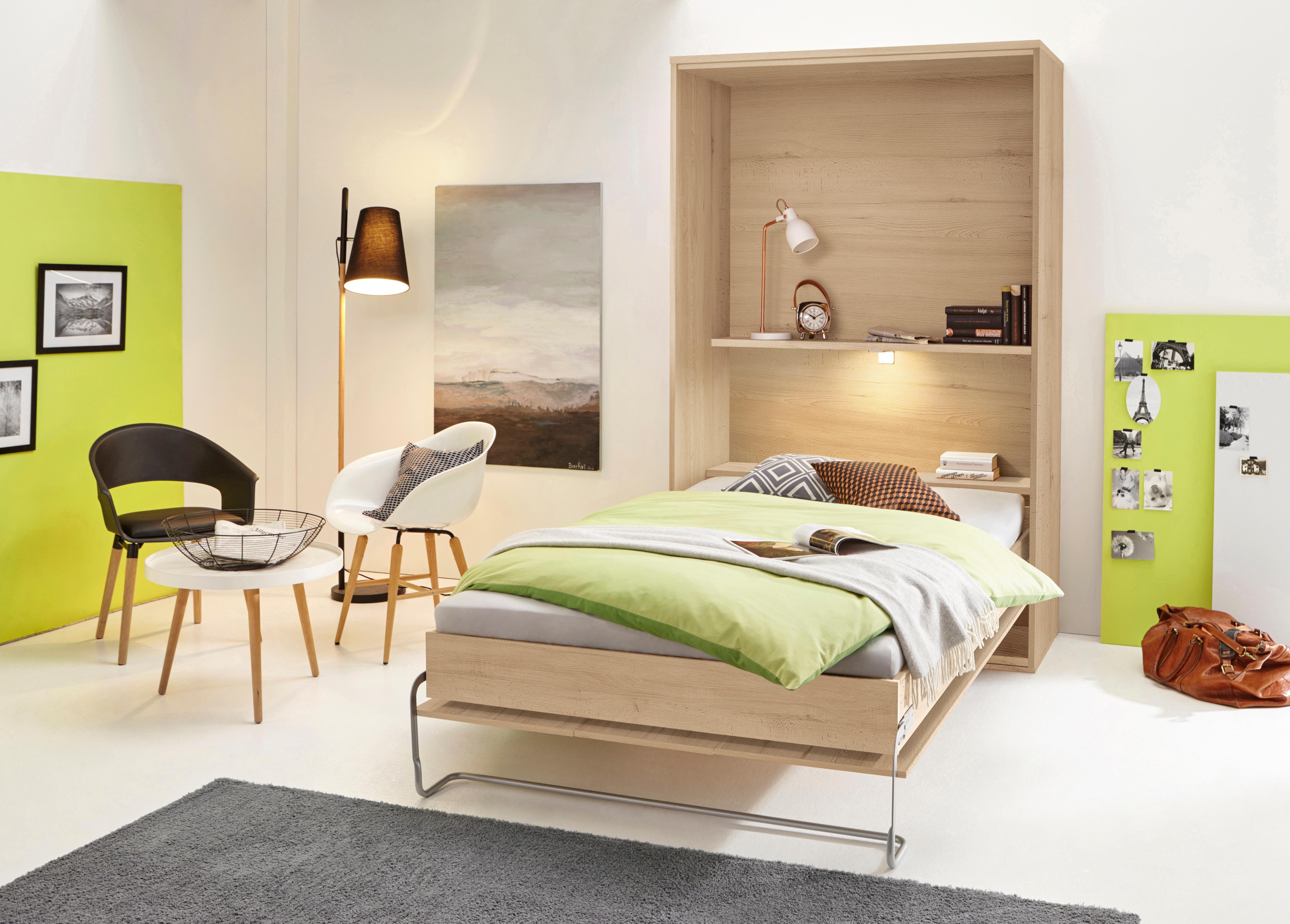 priess Schrankbett "Ancona Schrankklappbett Jugendbett Klappbett Wandbett" mit Lattenrost, Regal und LED-Beleuchtung, in 3 Breiten