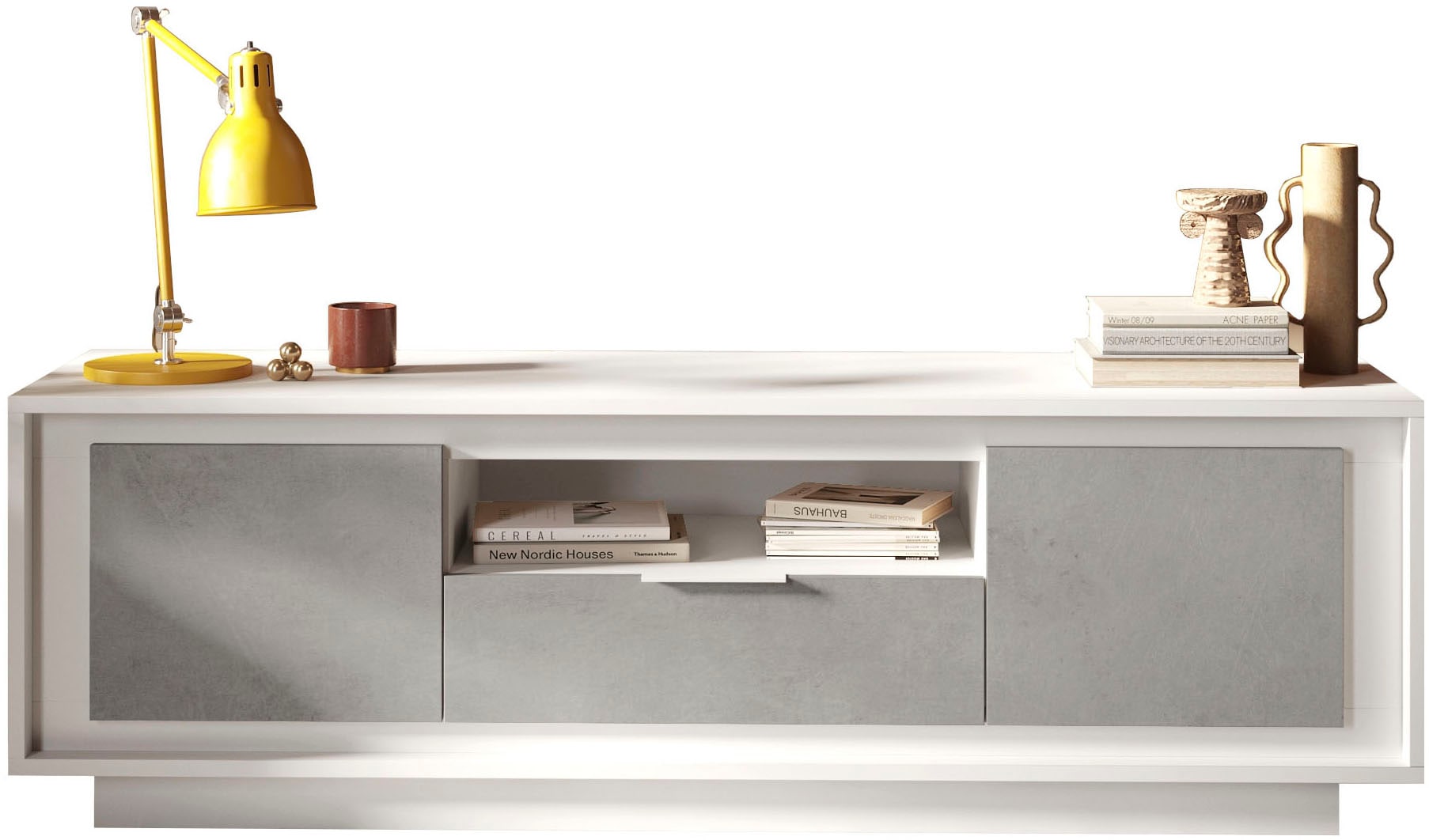 Home affaire Lowboard "Sky, B/T 180/50 cm, TV-Schrank/Medienboard, 2 Türen, 1 Schubkasten" Softclosing, Korpus & Front 22 mm stark, Rahmen-Optik, Metallgriff