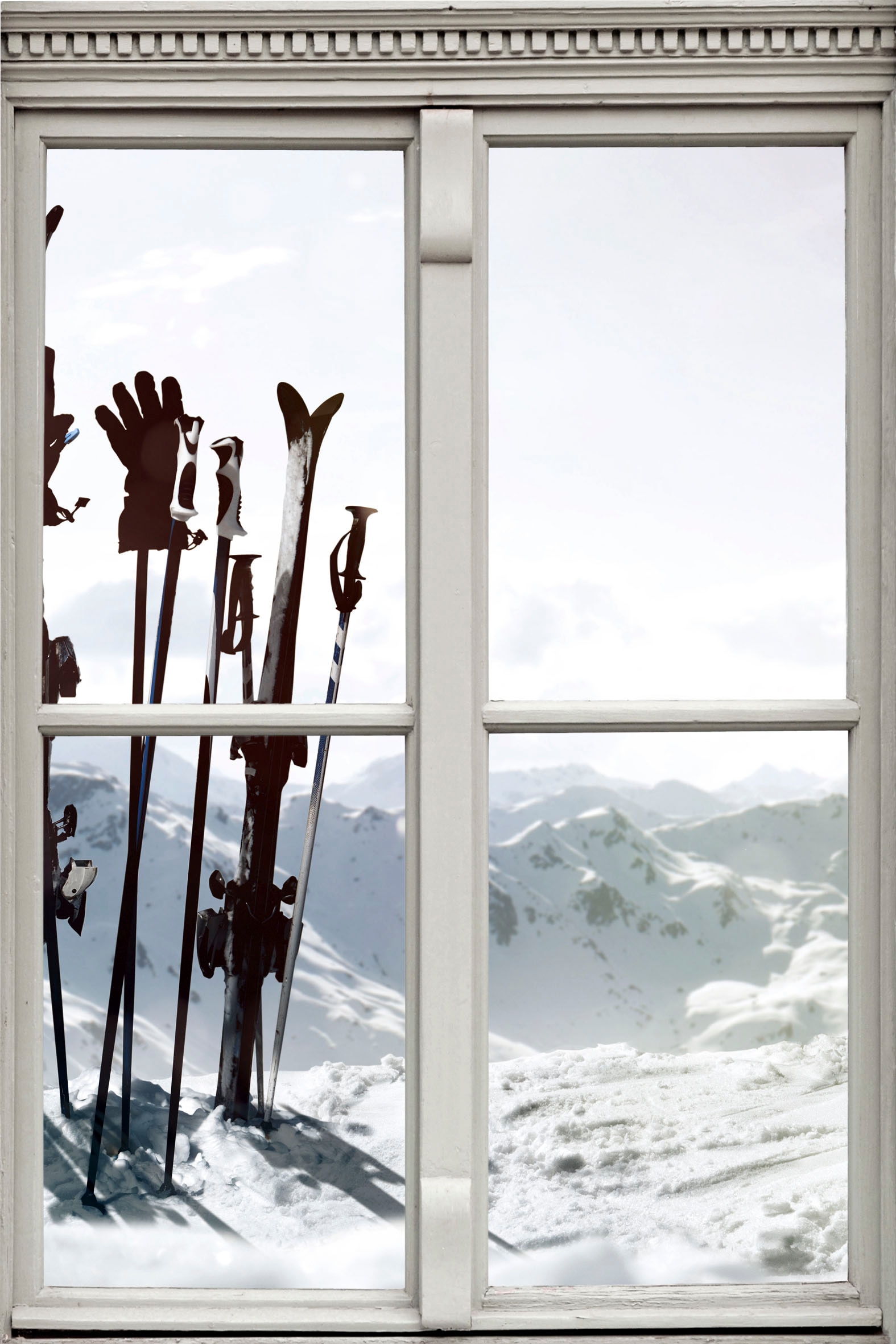 queence Wandsticker "Skier auf Berg", Wandsticker, Wandbild, selbstklebend, 3D, Fenster