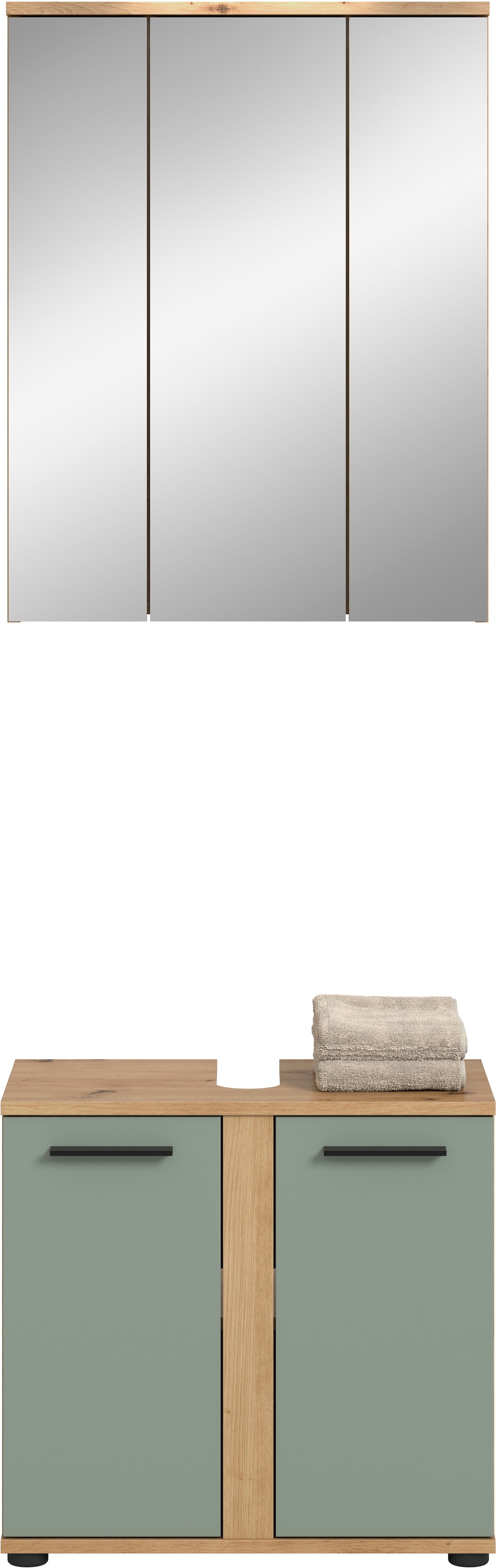 welltime Badmöbel-Set »LUCCA, 2- teilig, Waschbeckenunterschrank, Spiegelschrank« Set, bestehend aus: 1x Waschbeckenunterschrank & 1x Spiegelschrank, 2 Stk. tlg.