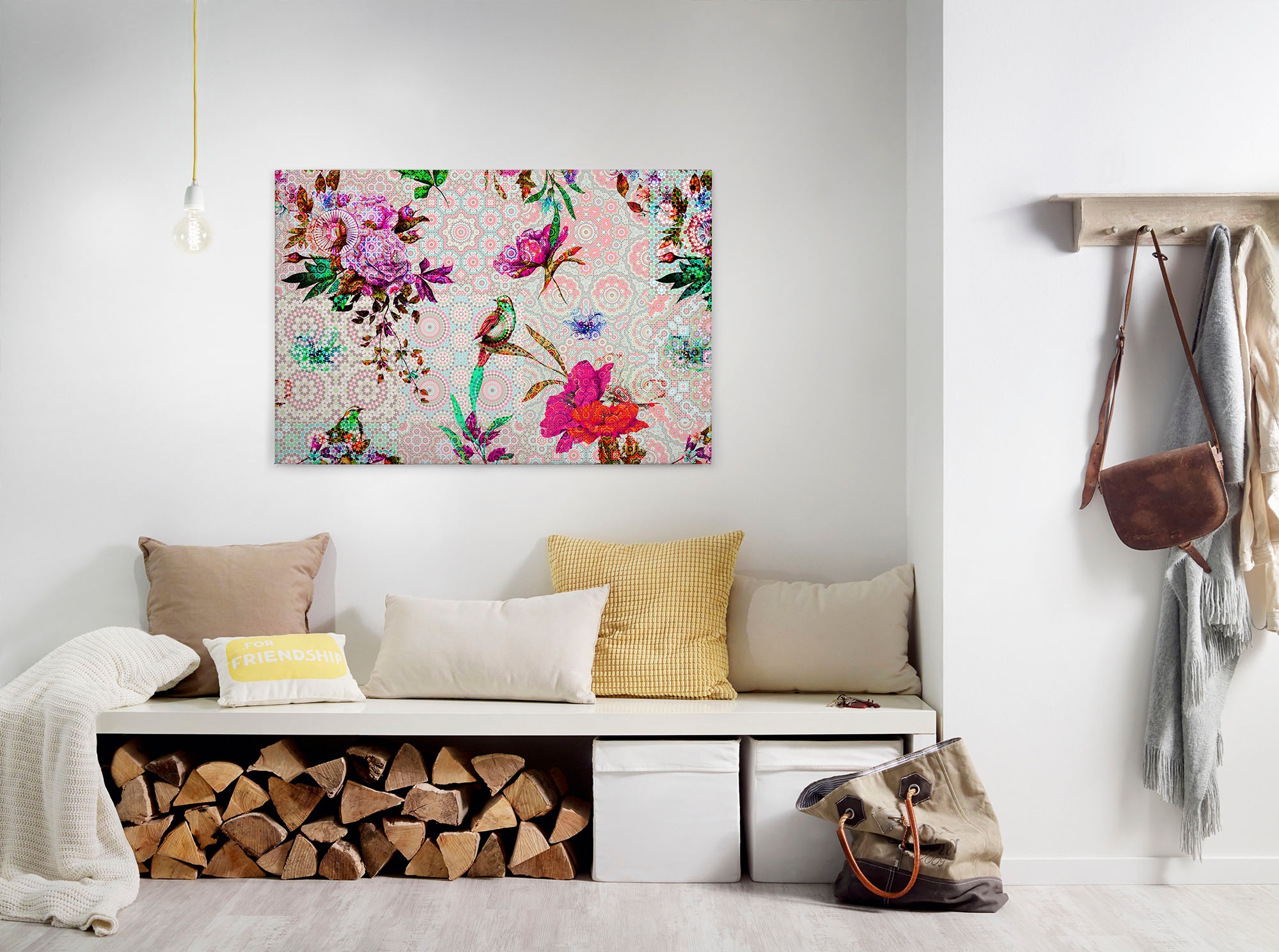 A.S. Création Leinwandbild "mosaic garden" Kunst Vögel 1 Stk. tlg. Mosaik Keilrahmen Floral Blumen Vögel Leinwand-Bild Wohnzimmer modern