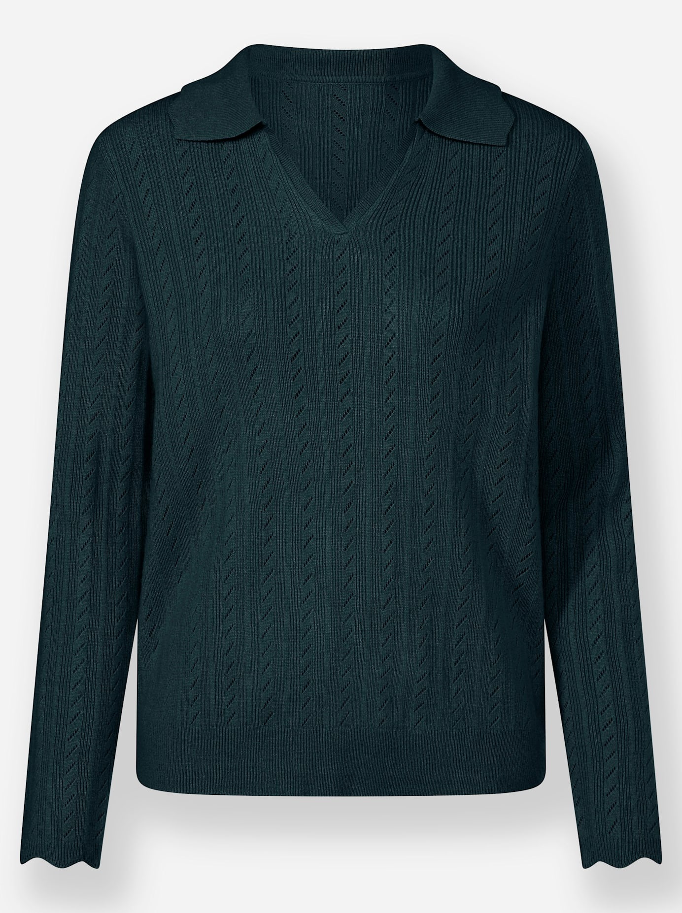 Polokragenpullover INSPIRATIONEN "Polopullover", Damen, Gr. 42, blau (petrol), 45% Viskose, 37% Wolle, 15% Polyamid, 3% Kaschmir, unifarben, Pullover 3