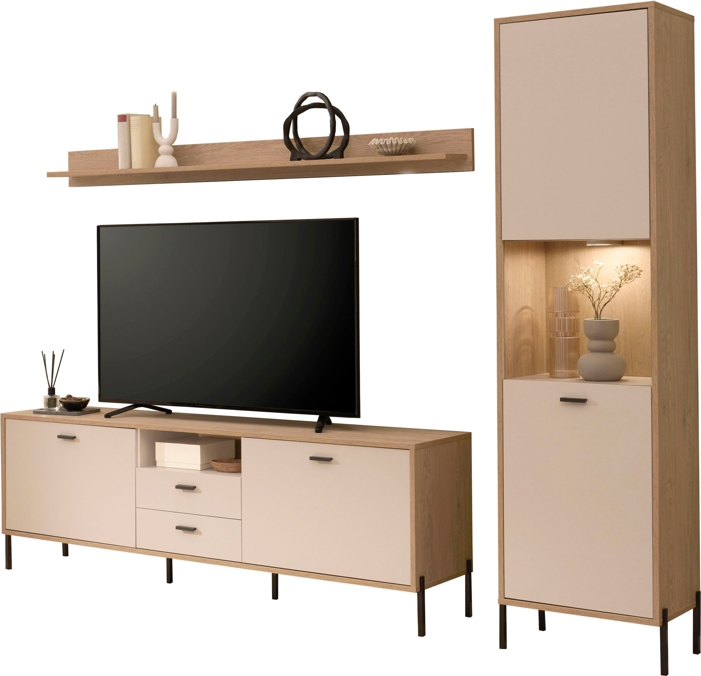 Home affaire Wohnwand »Fredericia, moderne Anbauwand, Komplettset in Kaschmir« Set, 3 Stk. tlg.