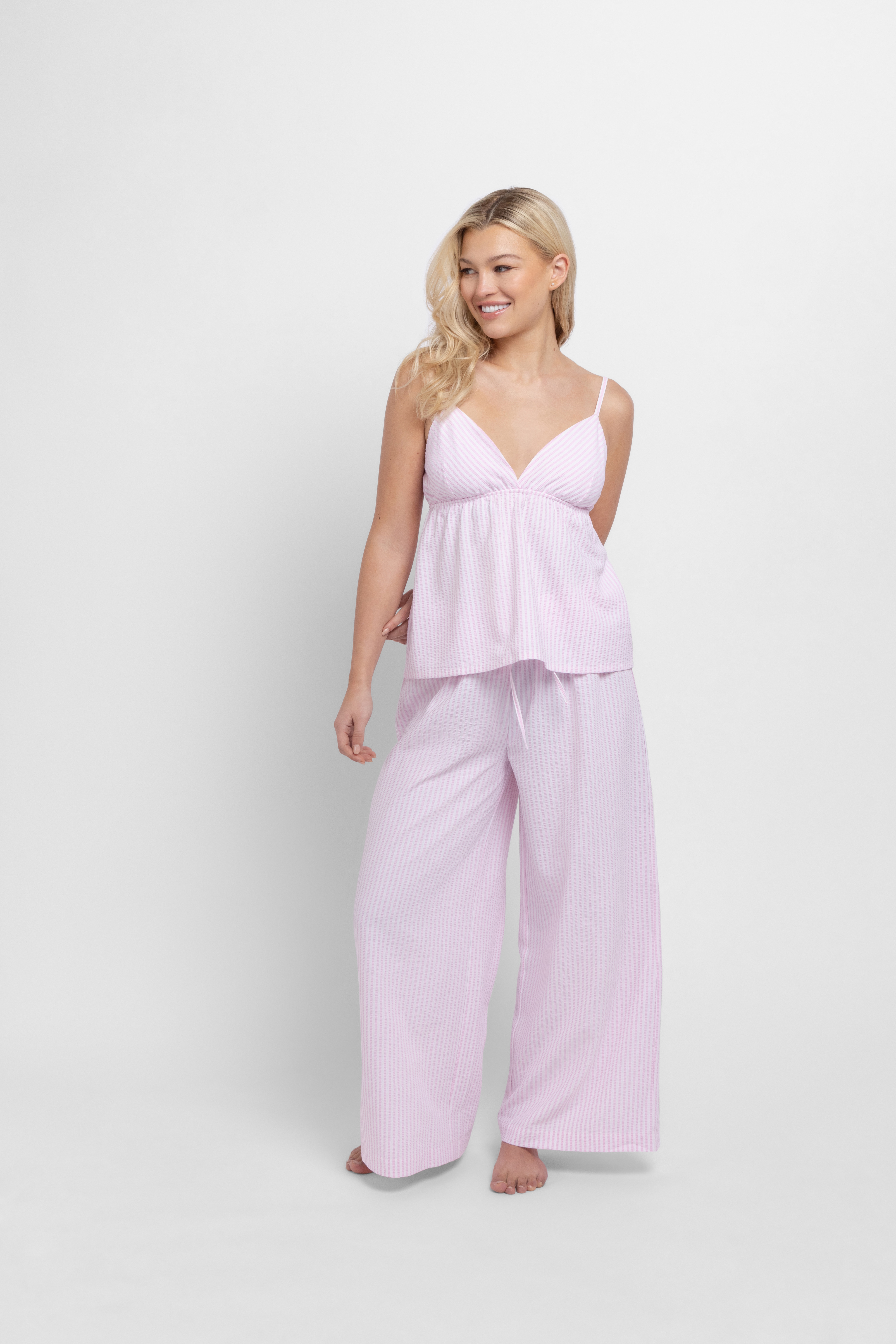 Dorina Pyjamahose "Diana" Gummizug, Bindeband, gestreift, weites Bein