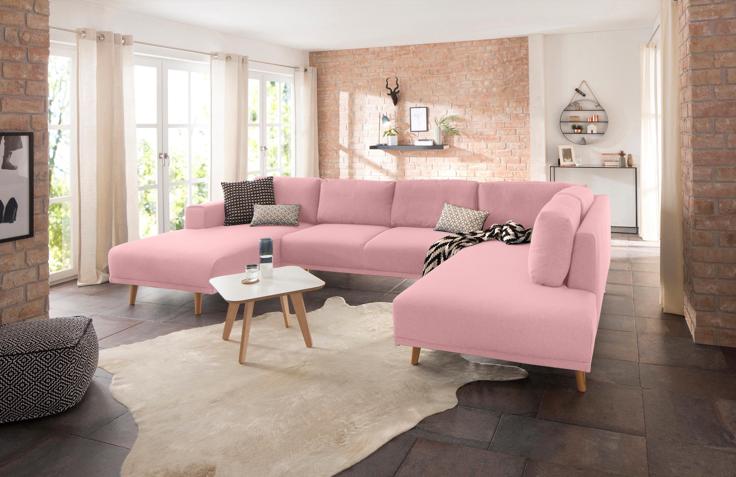 Home affaire Wohnlandschaft »Lasse U-Form«, im scandinavischem Stil mit Holzfüßen