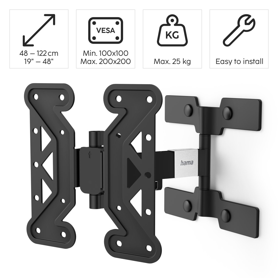 Hama TV-Wandhalterung »TV Halterung, schwenkbar, ausziehbar, 48 - 122 cm (19"-48"), 32", 43"«, bis 122 cm Zoll