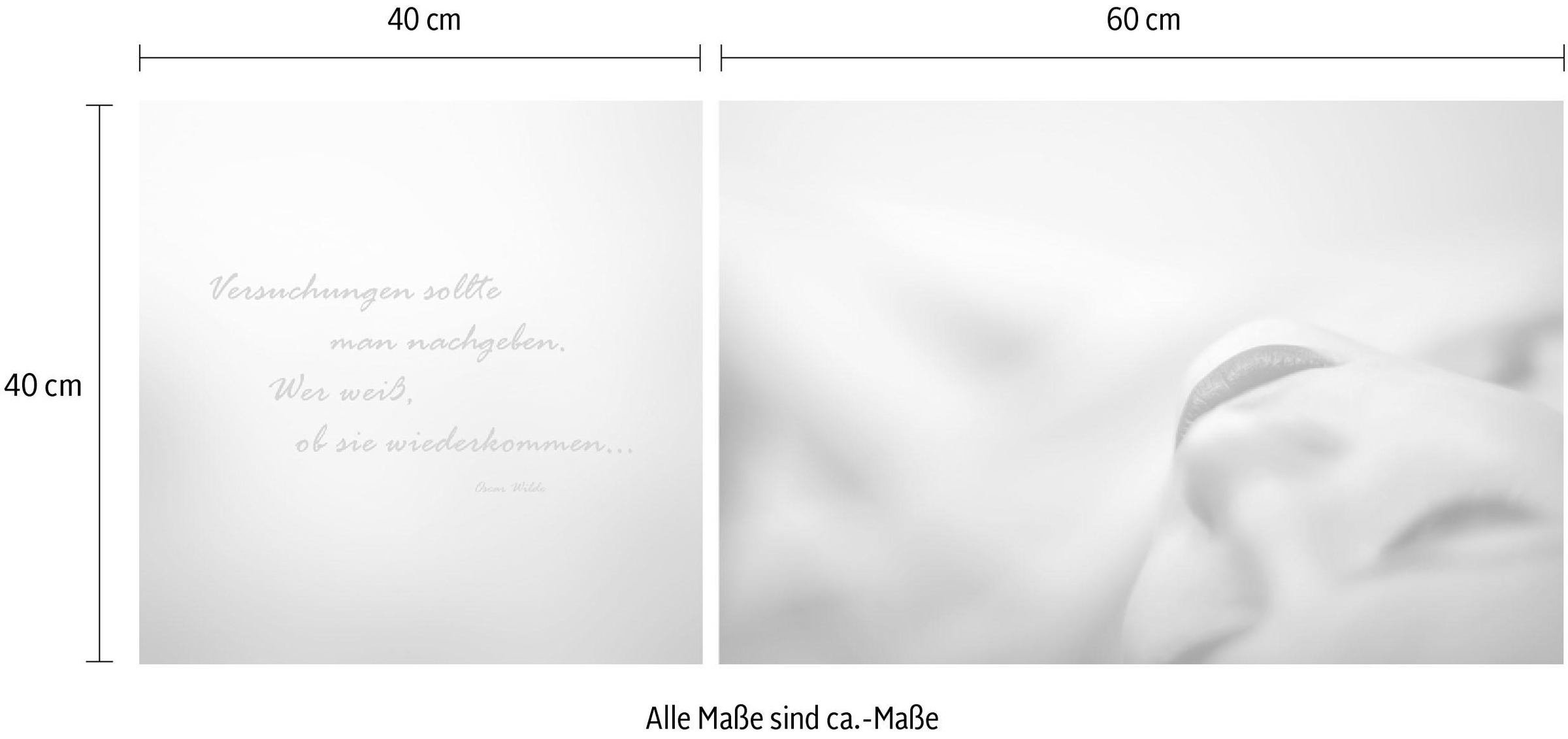 queence Leinwandbild »Versuchungen«, Foto-Menschen-Kunst-Modern-Spa-Spa Bilder-Sprüche-Sprüche & Texte-Schriftzug-Schriftzüge, (Set), Premium-Leinwandstoff, Handarbeit aus Deutschland, Zitat, 2er Set