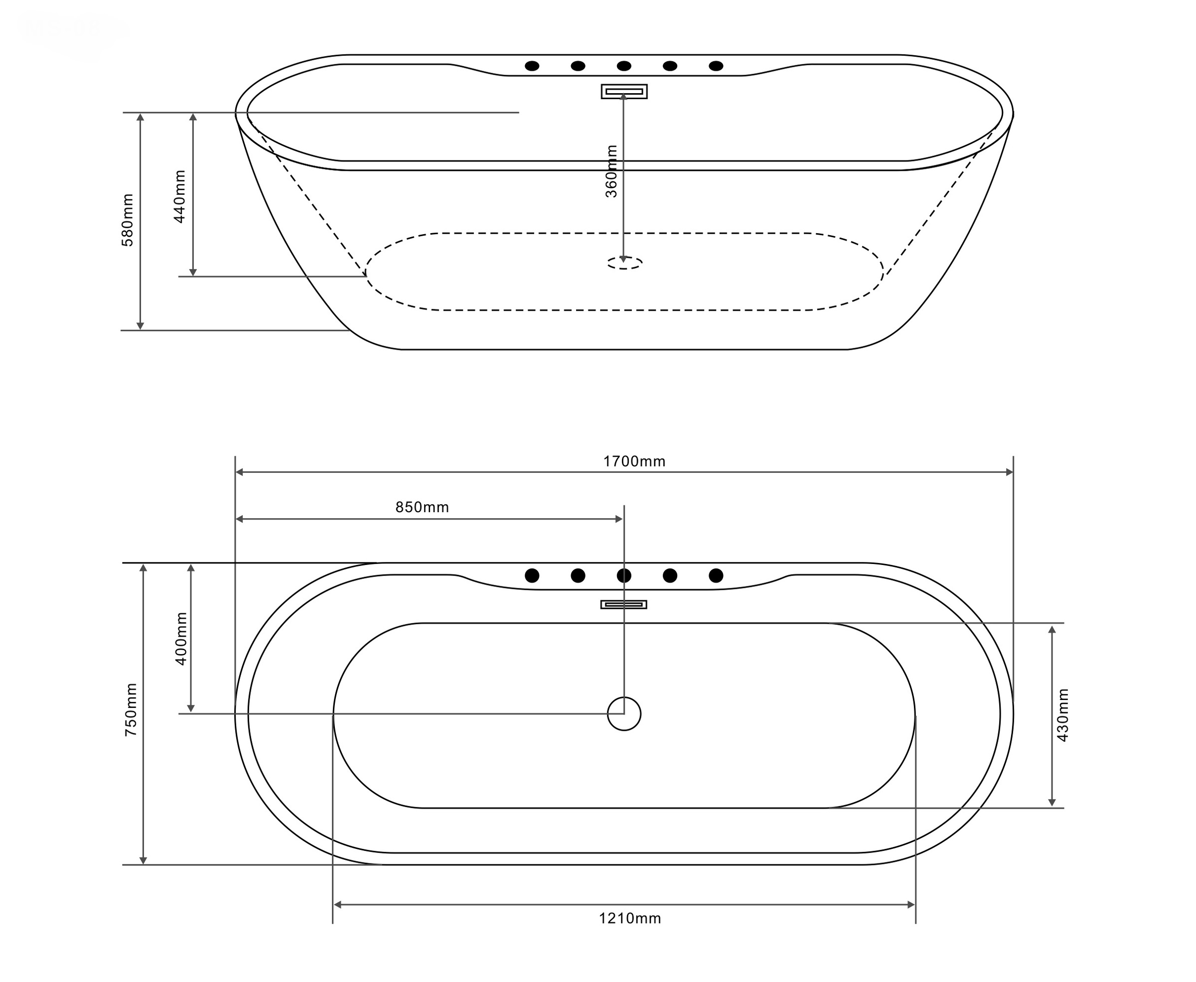 Sanotechnik Badewanne »ARUBA«, 170x75x58 cm, inklusive chromfarbener Armatur