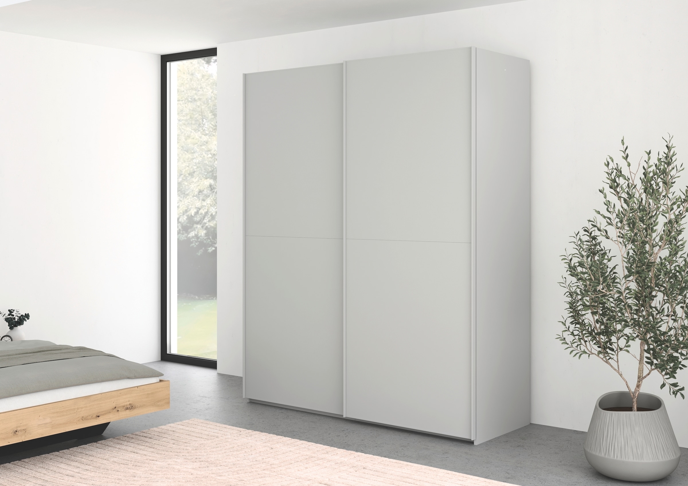 rauch Schwebetürenschrank »Kleiderschrank Schrank Garderobe Schlafzimmerschrank SCALE-DUO« edle zweigeteilte Türen und 3 Zierleisten MADE IN GERMANY