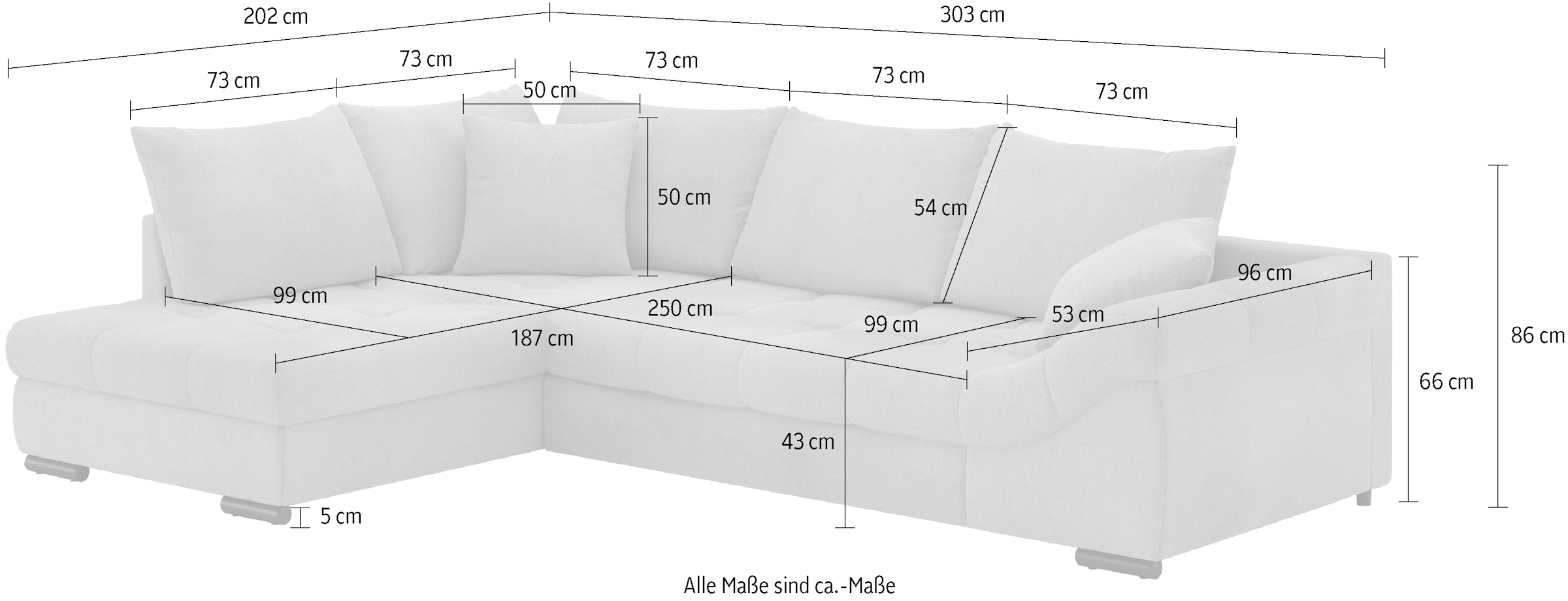 Mr. Couch Ecksofa »Allegro, L-Form«, mit Hochschläfer-Bettauszug, wahlweise mit Kaltschaum
