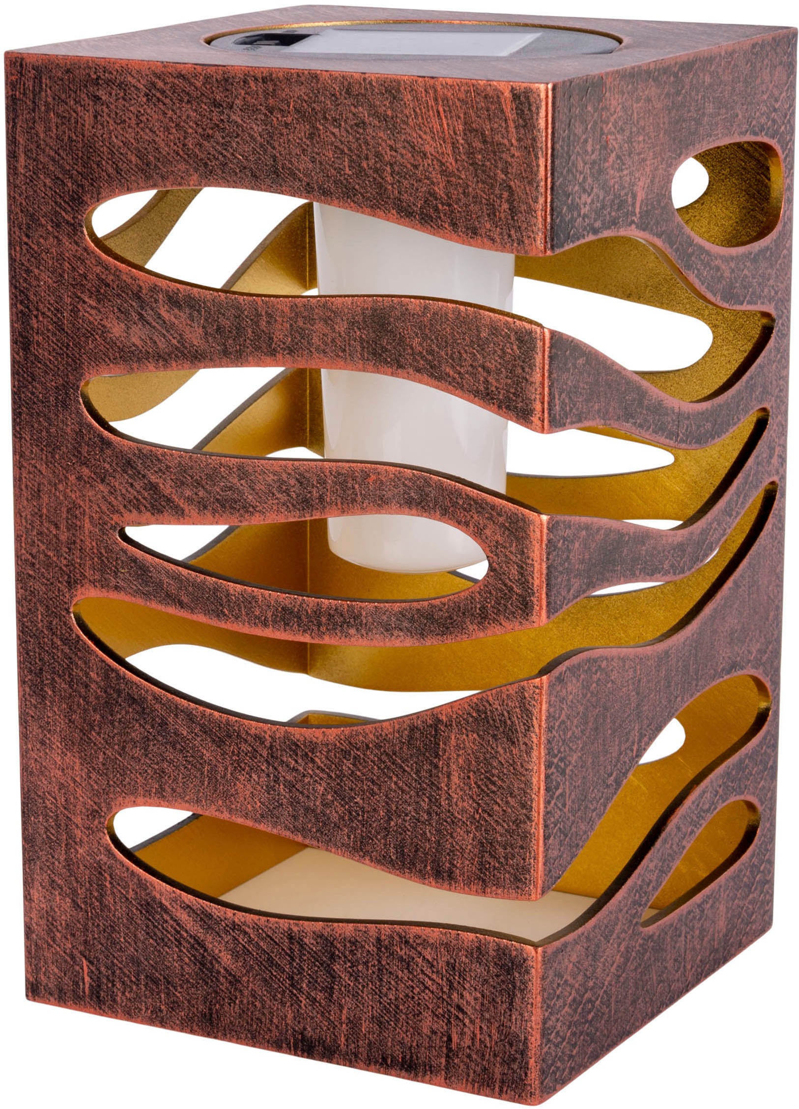 LED Solarleuchte NÄVE "Hilda", braun, B:12,3cm H:20cm L:12,3cm, Leuchten, quadratisch, gold/braune Marmoroptik, Flammeneffekt, Dämmerungssensor 2