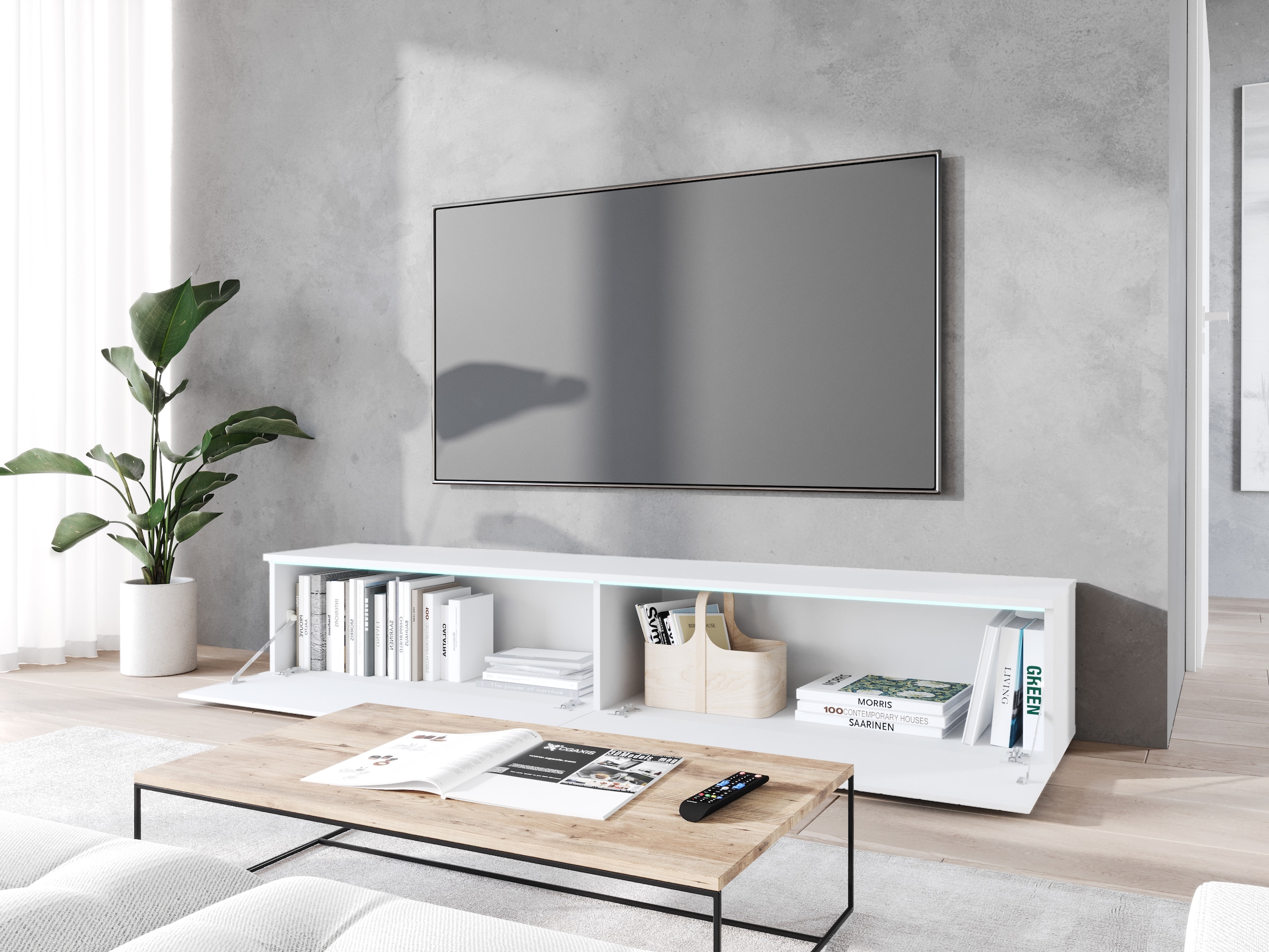 INOSIGN Lowboard »Vera, wahlweise mit oder ohne Beleuchtung«, gefräste MDF Front mit 3D Effekt, stehend und hängend montierbar