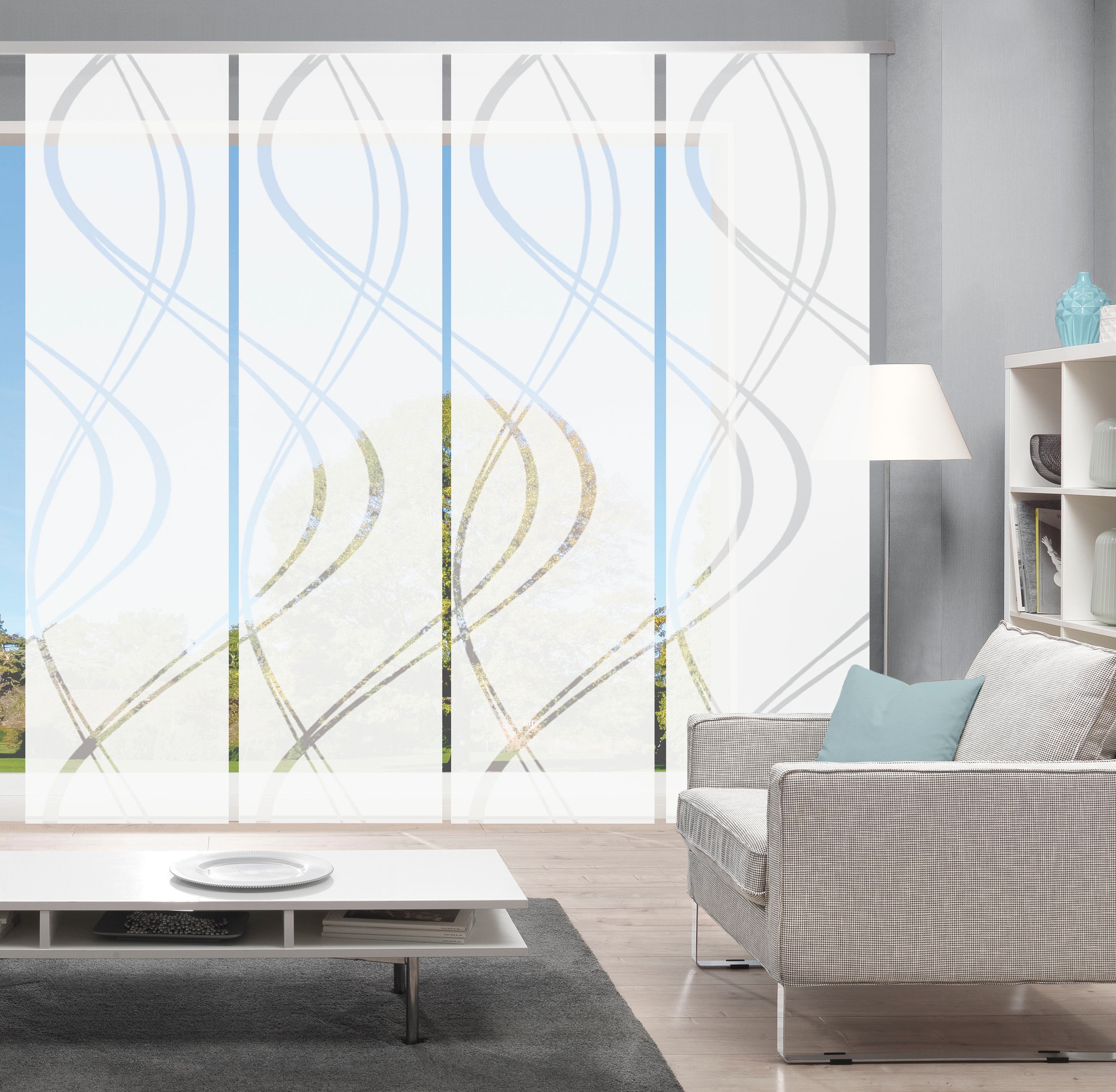 Thumbnail - HOME WOHNIDEEN Schiebegardine "TIBERIO 4er SET" Paneelwagen 4 Stk. tlg. Schiebegardine 4er SET TIBERIO