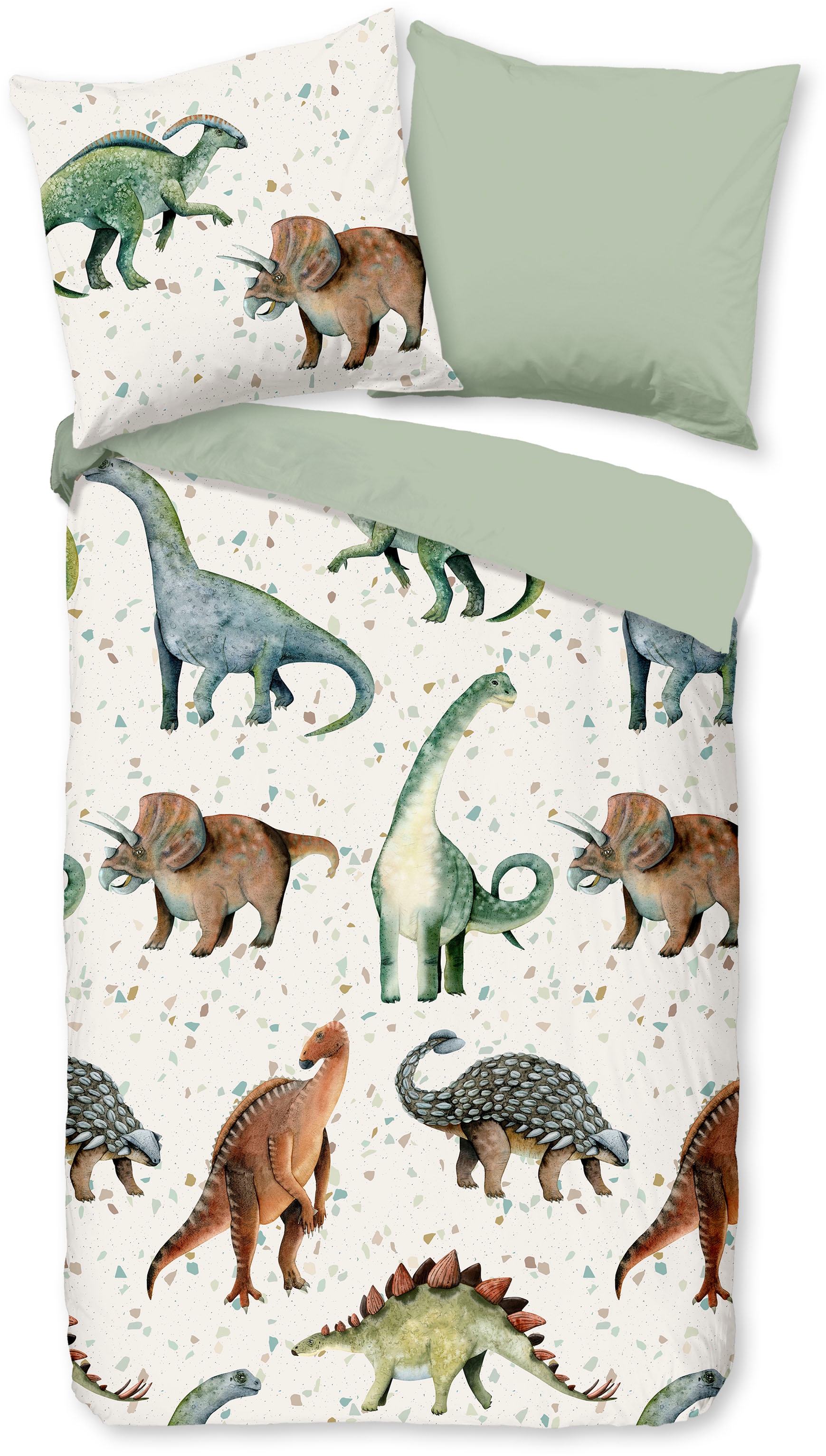 PURE luxury collection Kinderbettwäsche »Jura« 2 Stk. tlg. Mikrofaser, 135x200, 2 Teilig, Wendeoptik, Kind, Junge, Dino